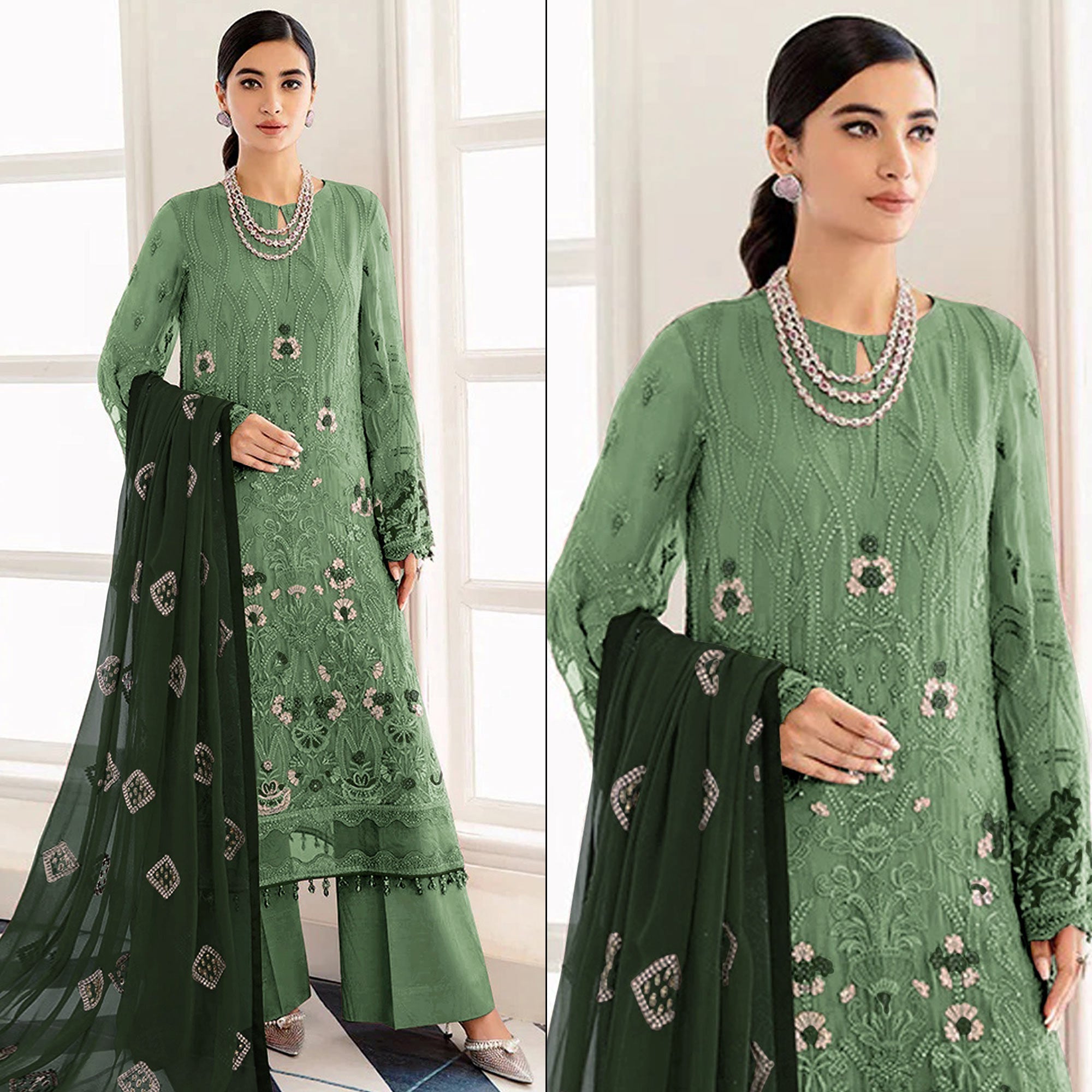 Green suits – BlackTree green-embroidered-georgette-semi-stitched-pakistani-suit-1