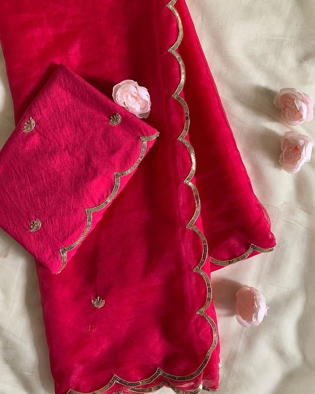 ClothsVilla Pink Semi-Pure Organza Saree with Exquisite Handwork – Paired with Silk Blouse Featuring Handwork