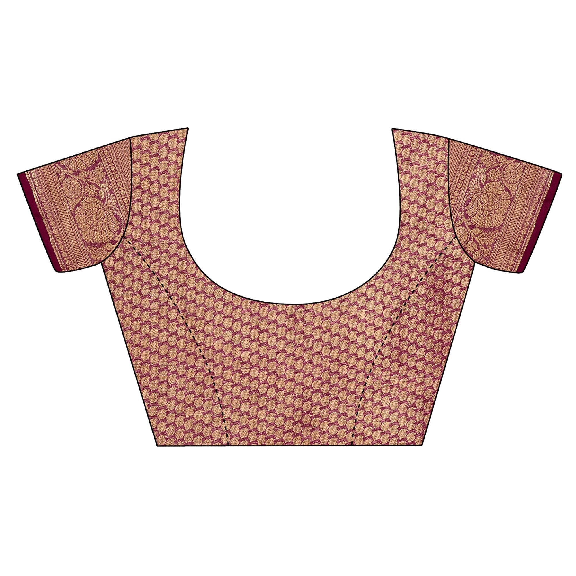 Peachmode Maroon Woven Organza Saree With Tassels - view 9