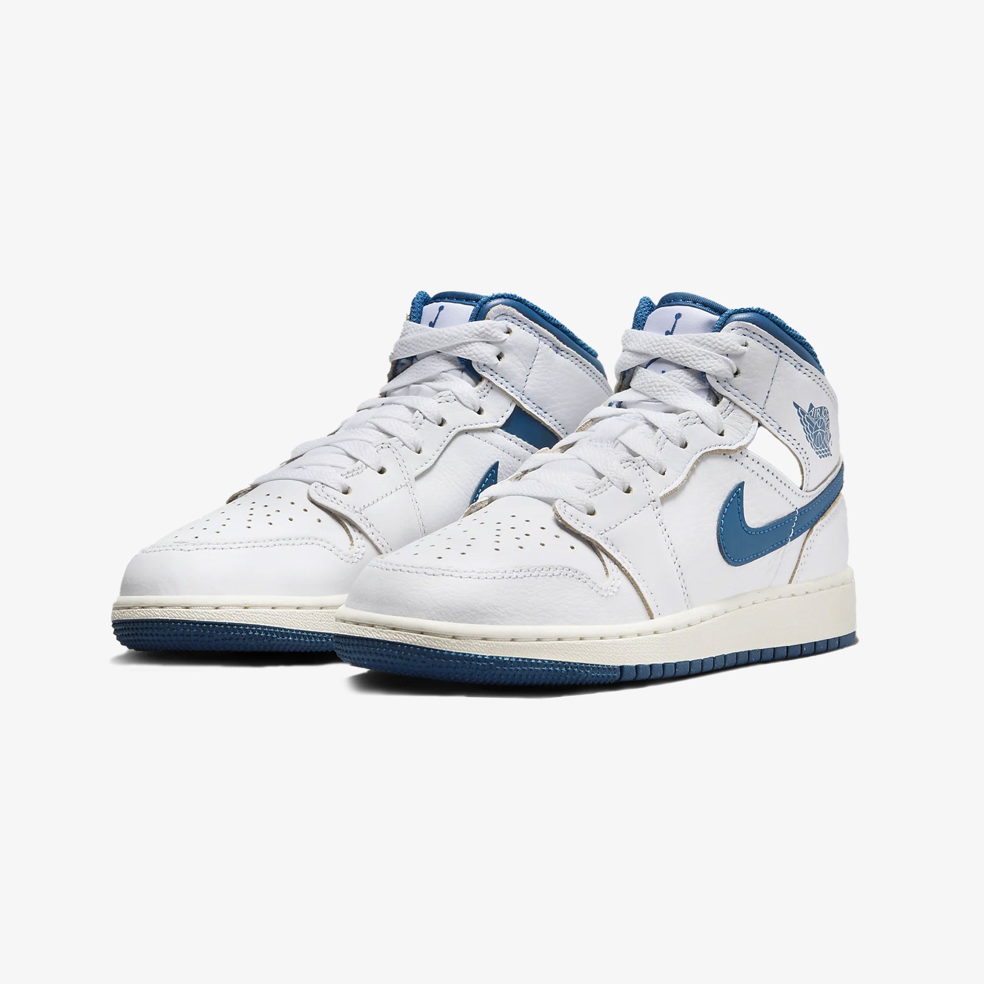 Jordan | AIR JORDAN 1 MID SE (GS) { WHITE/INDUSTRIAL BLUE-SAIL - view 2