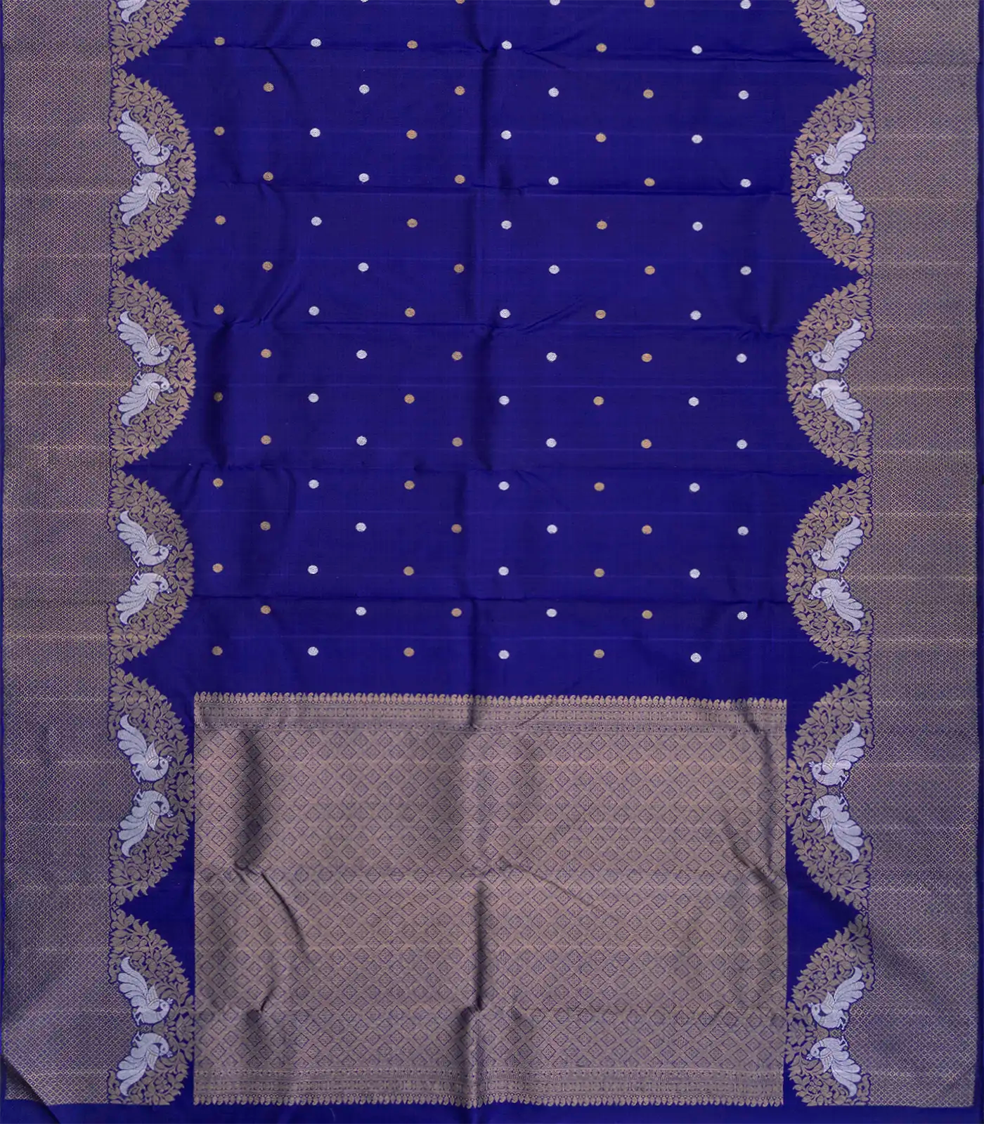 RmKV Blue Handloom Kanchipuram Silk Saree With Rudraksham Motifs-Blue - view 2