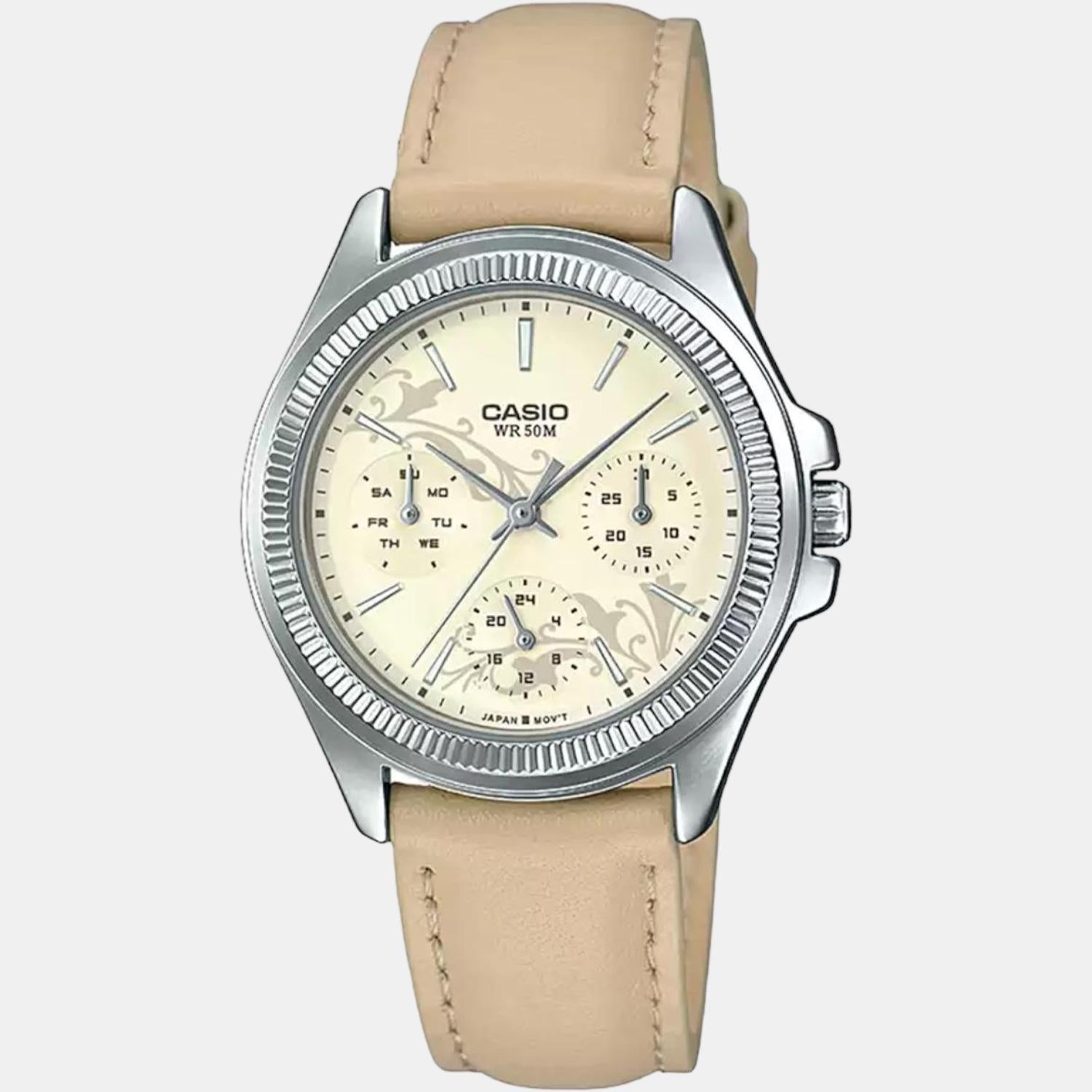 Casio Enticer Women Quartz Yellow Dial Chronograph Leather Watch A1576 - view 5