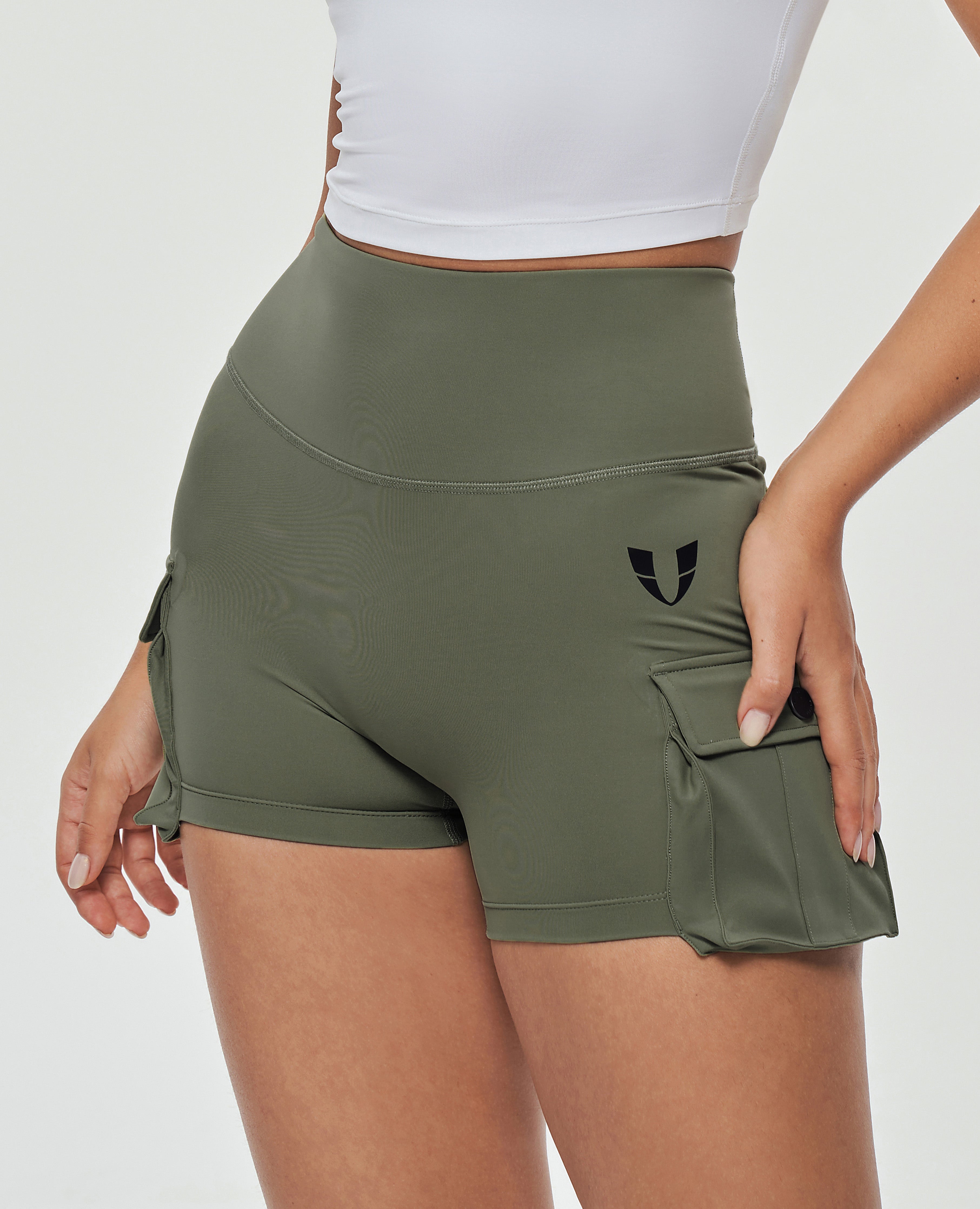 FIRM ABS Scrunch Butt Cargo Shorts - Olive Green - view 5