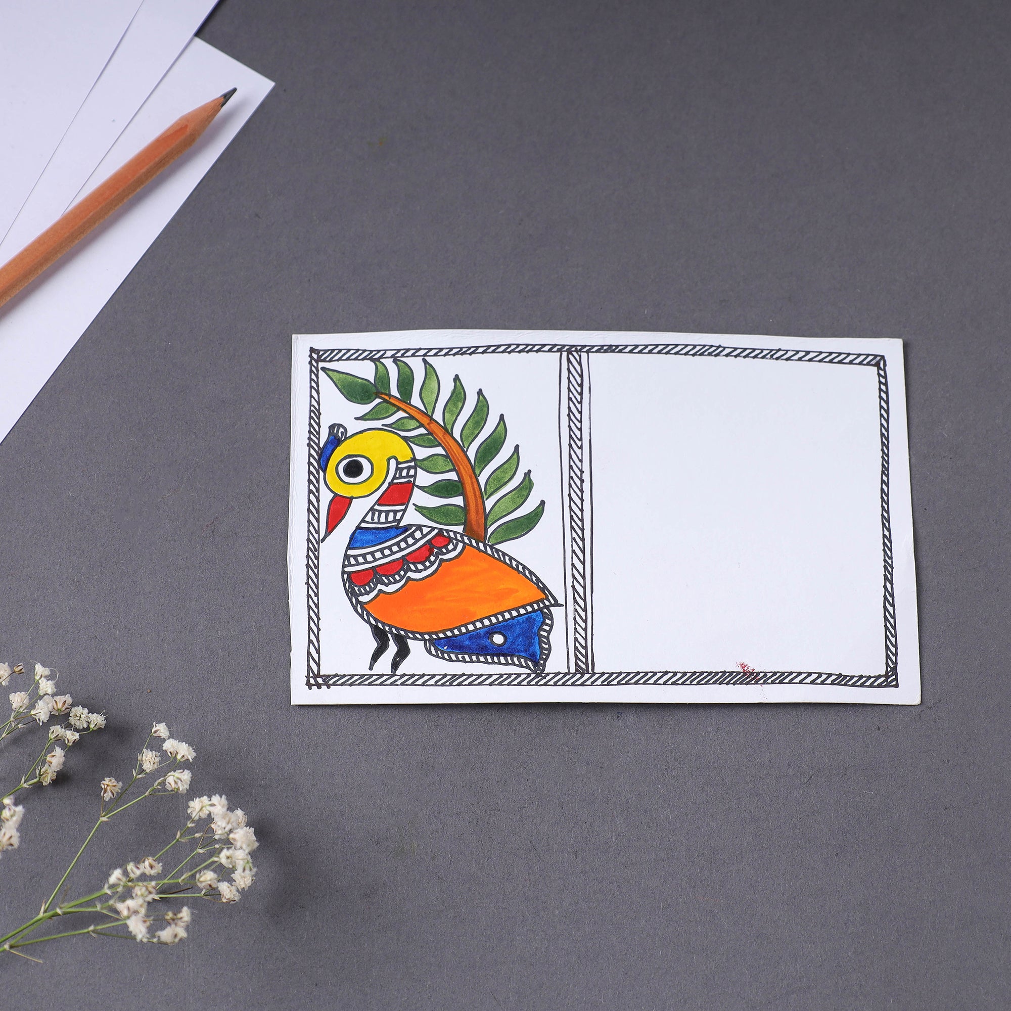 ITOKRI CRAFTS INITIATIVE Assorted - Madhubani Handpainted Post Card (3.5 x 5.5 in)