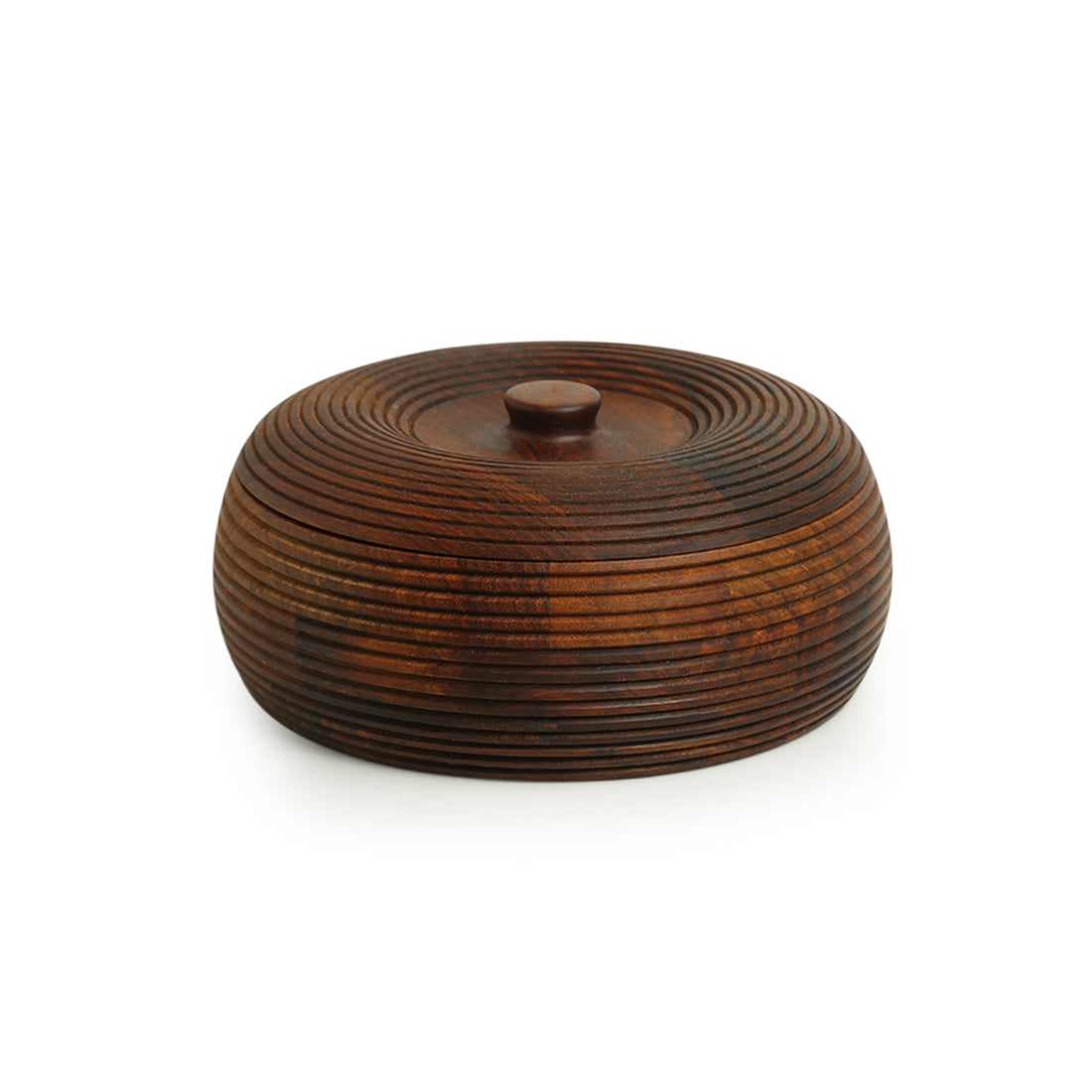 EXCLUSIVELANE 'Ripples of Wood' Handcrafted Chapati Box With Lid In Sheesham Wood (1350 ML) - view 3