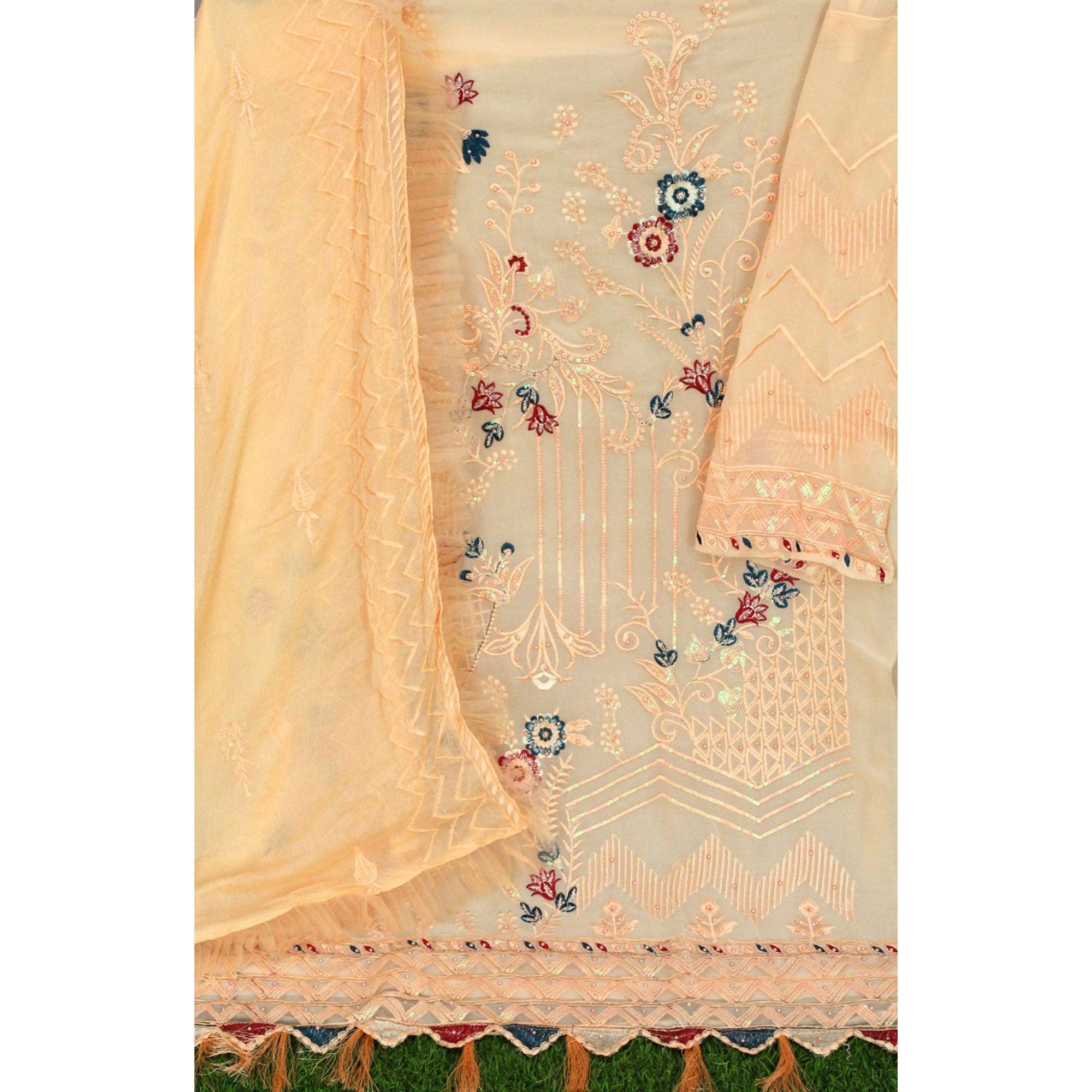 Peachmode Chikoo Floral Sequins Embroidered Work Georgette Pakistani Suit - view 5