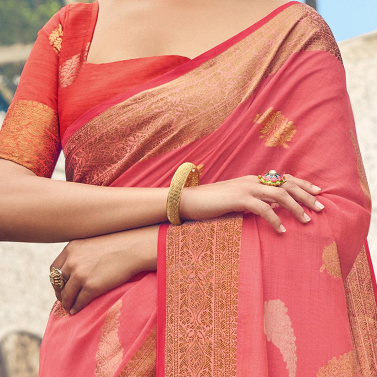 Peachmode Imposing Pink Colored Festive Wear Woven Cotton Handloom Saree - view 2