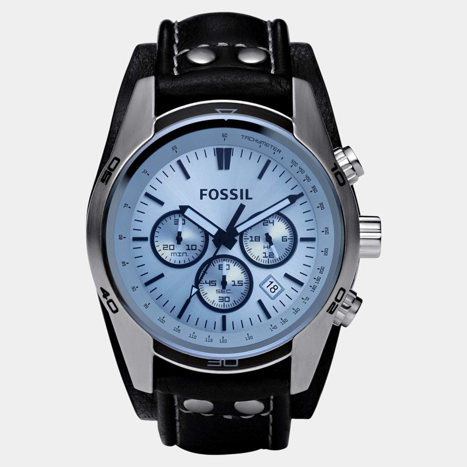 Fossil Coachman Men Quartz Blue Dial Chronograph Leather Watch CH2564