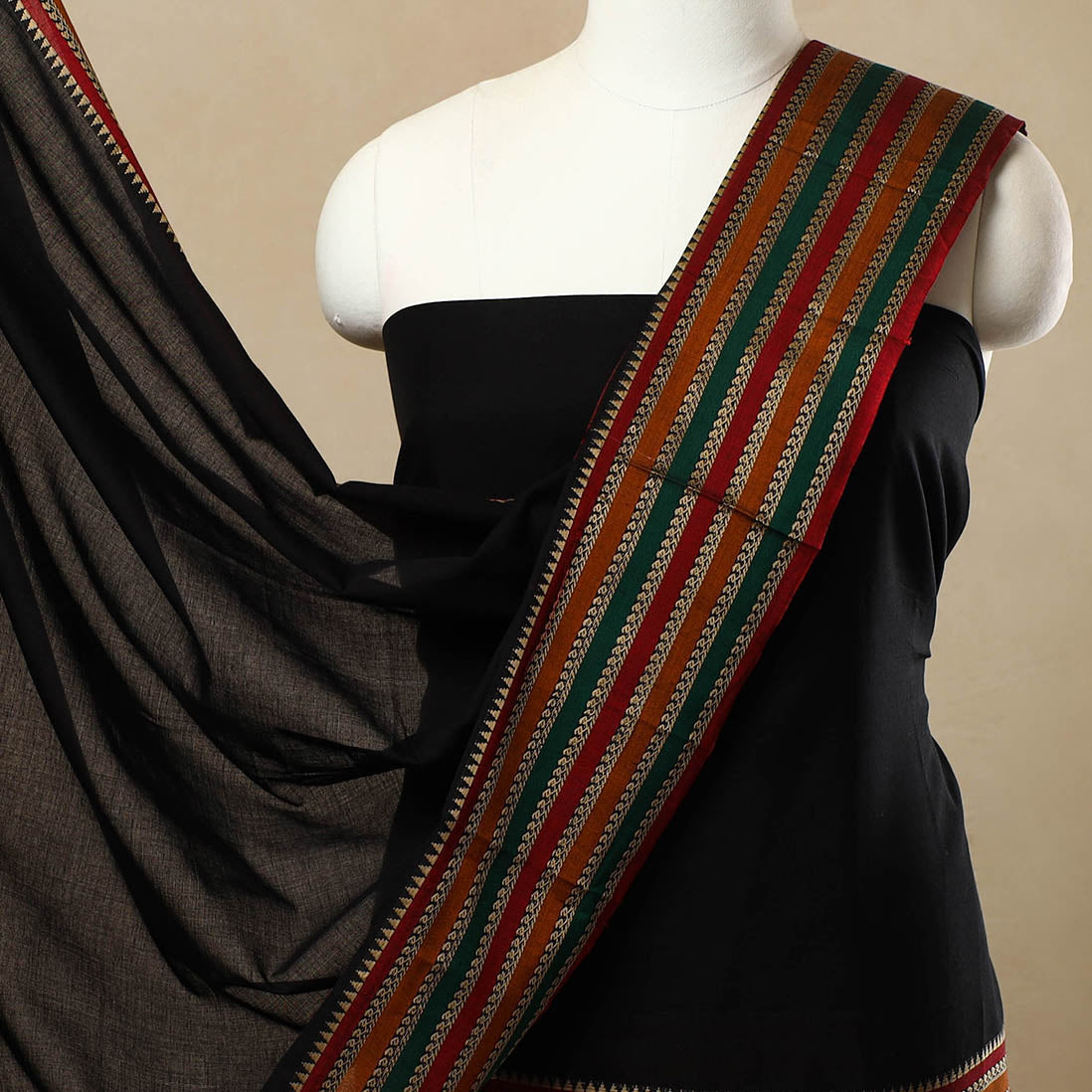 SOUTH KARGHA Black - 3pc Mercerised Cotton Dharwad Dress Material 38 - view 3