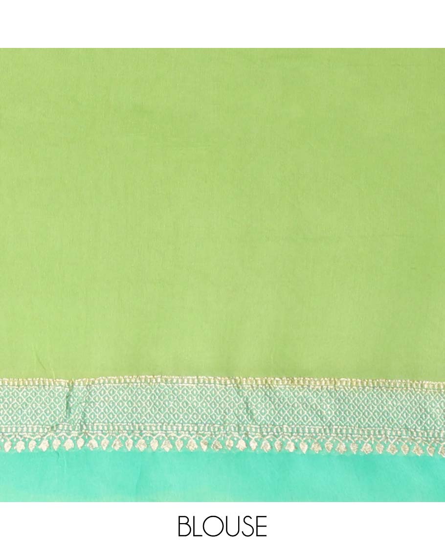 Pothys Green zig-zag striped banaras georgette saree with contrast border & geometric design pallu - view 5
