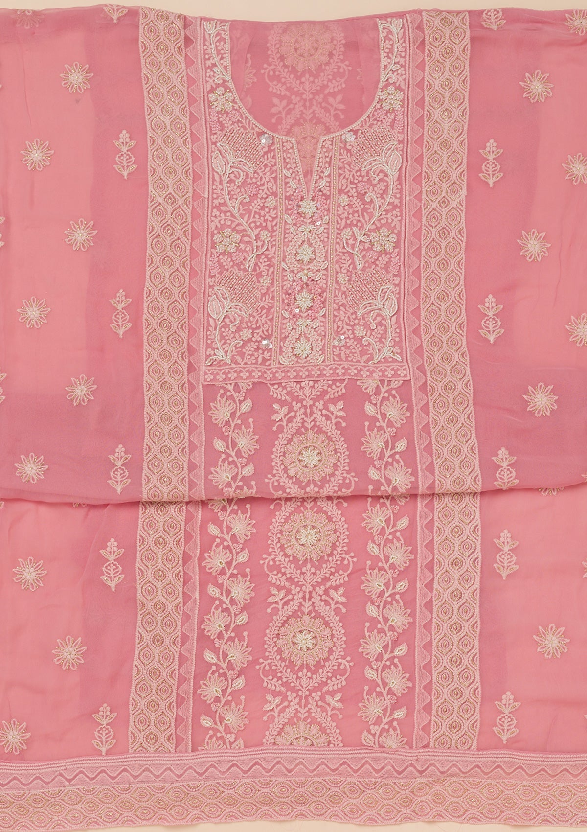 Koskii Pink Chikankari Georgette Unstitched Salwar Suit - view 4