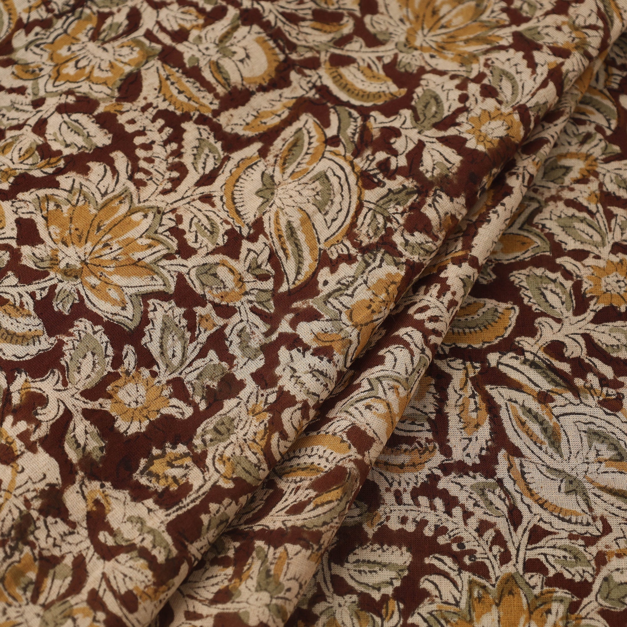 VENKATA BHANU KALAMKARI PEDANA Brown - Pedana Hand Block Print Mul Cotton Kalamkari Fabric 03 - view 2