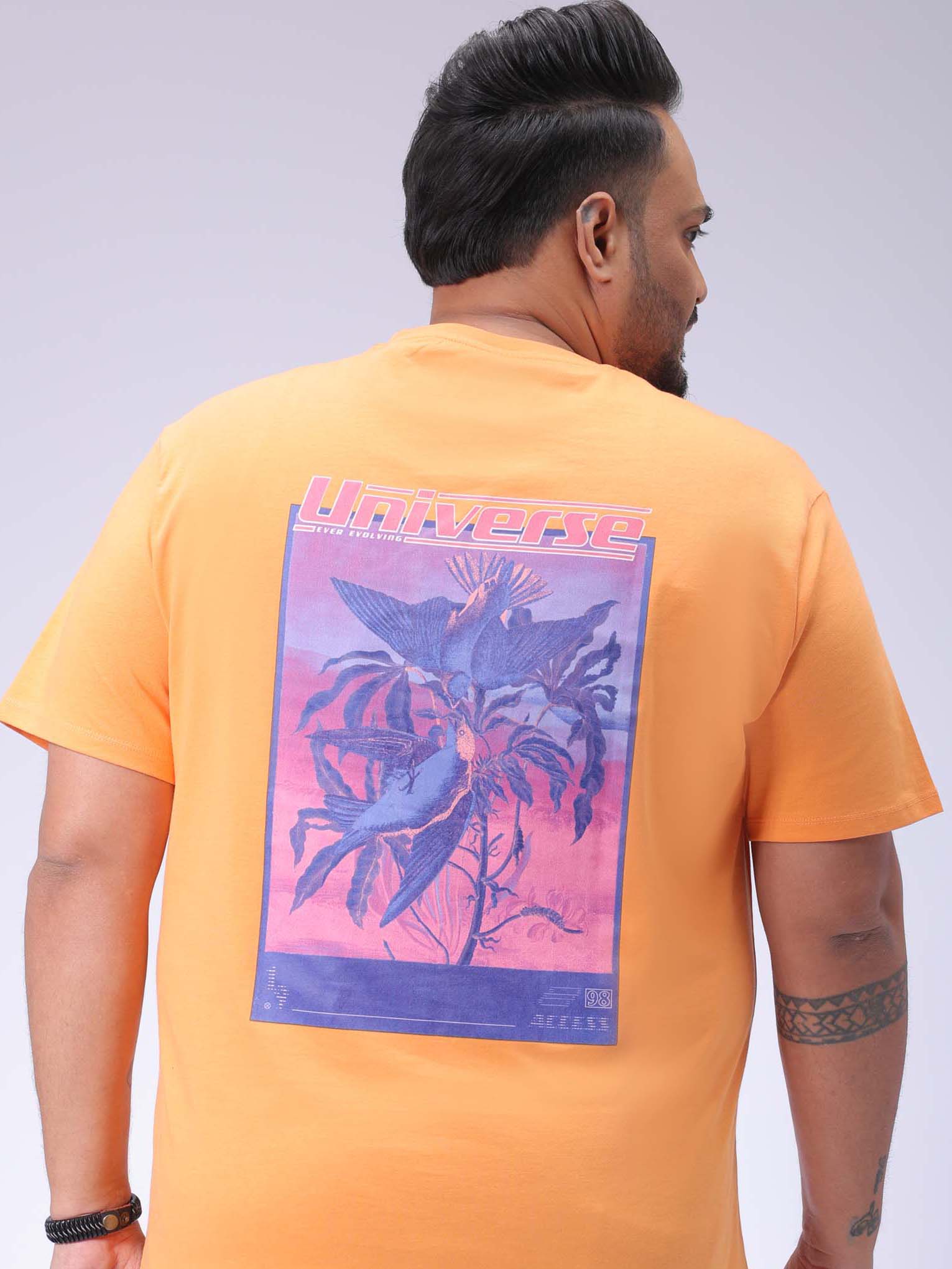 HARDSODA Men's Plus Size Orange Regular Fit Back Printed T-Shirt
