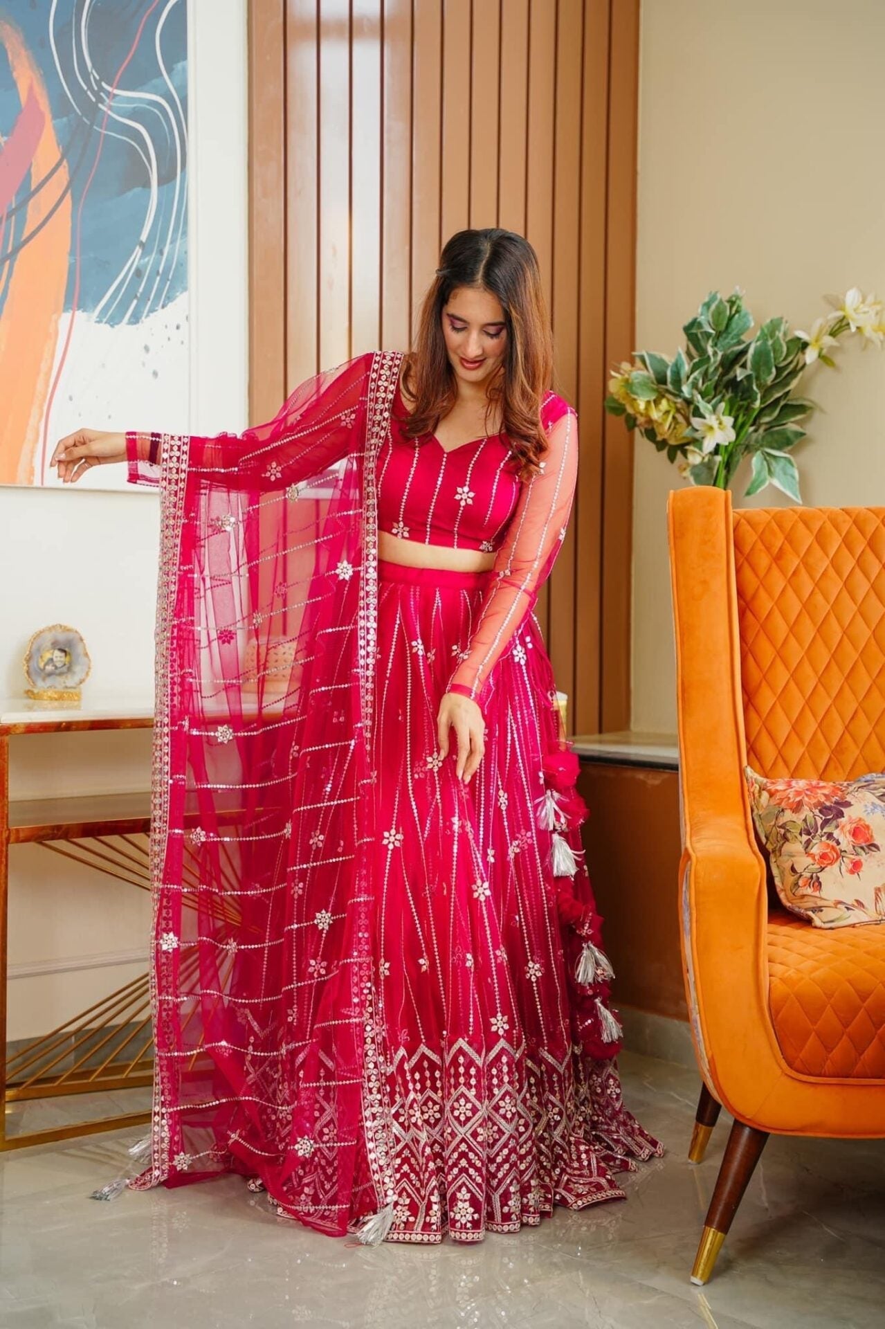 Idaho-o parisha pink net lehenga choli set – Women's - view 2