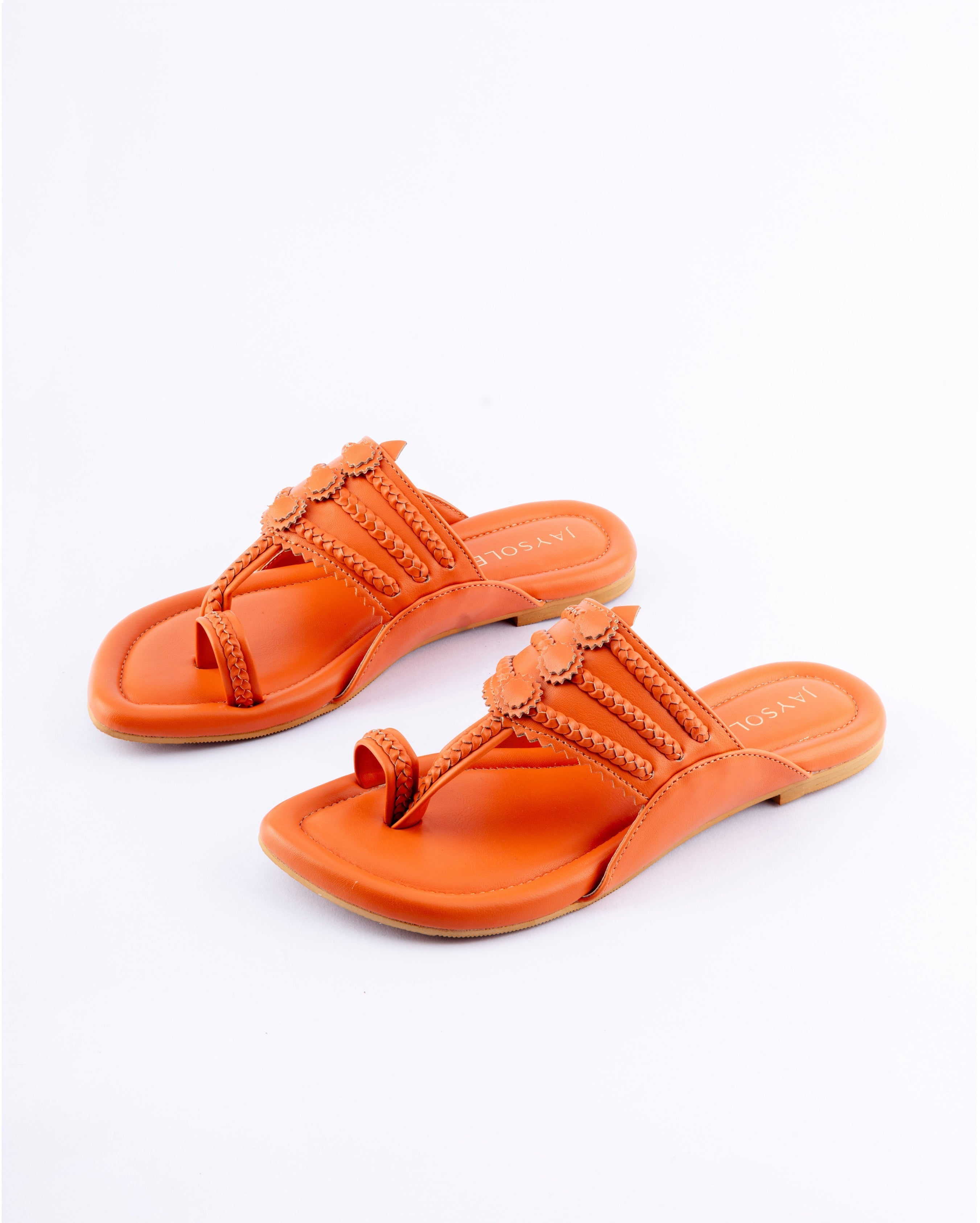 Jaysole Marmalade Orange Solid Kolha Flats - view 3