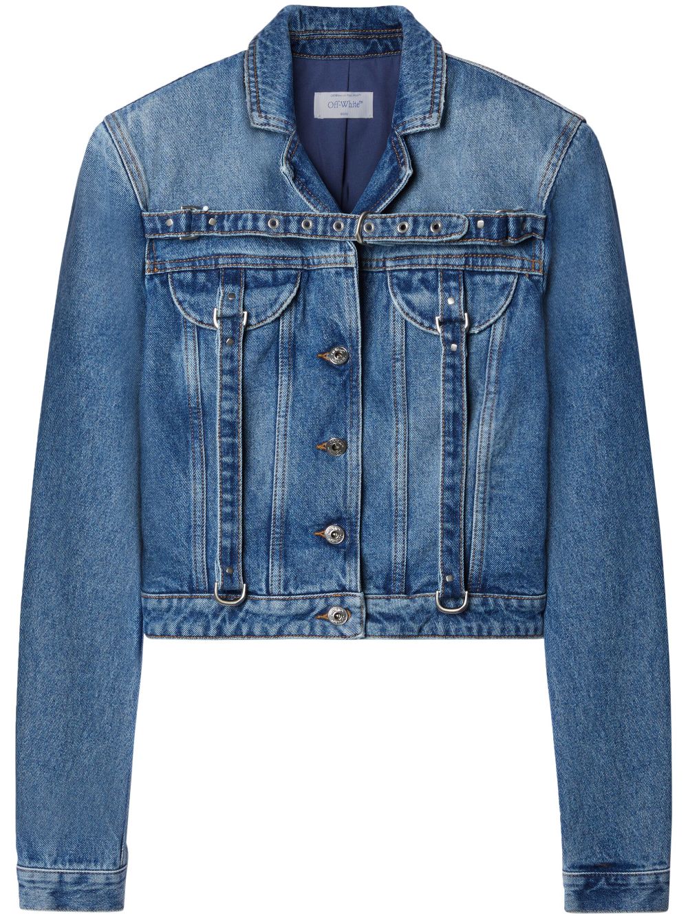 Off White Crop Denim Jacket With Belt – Cotton 100%