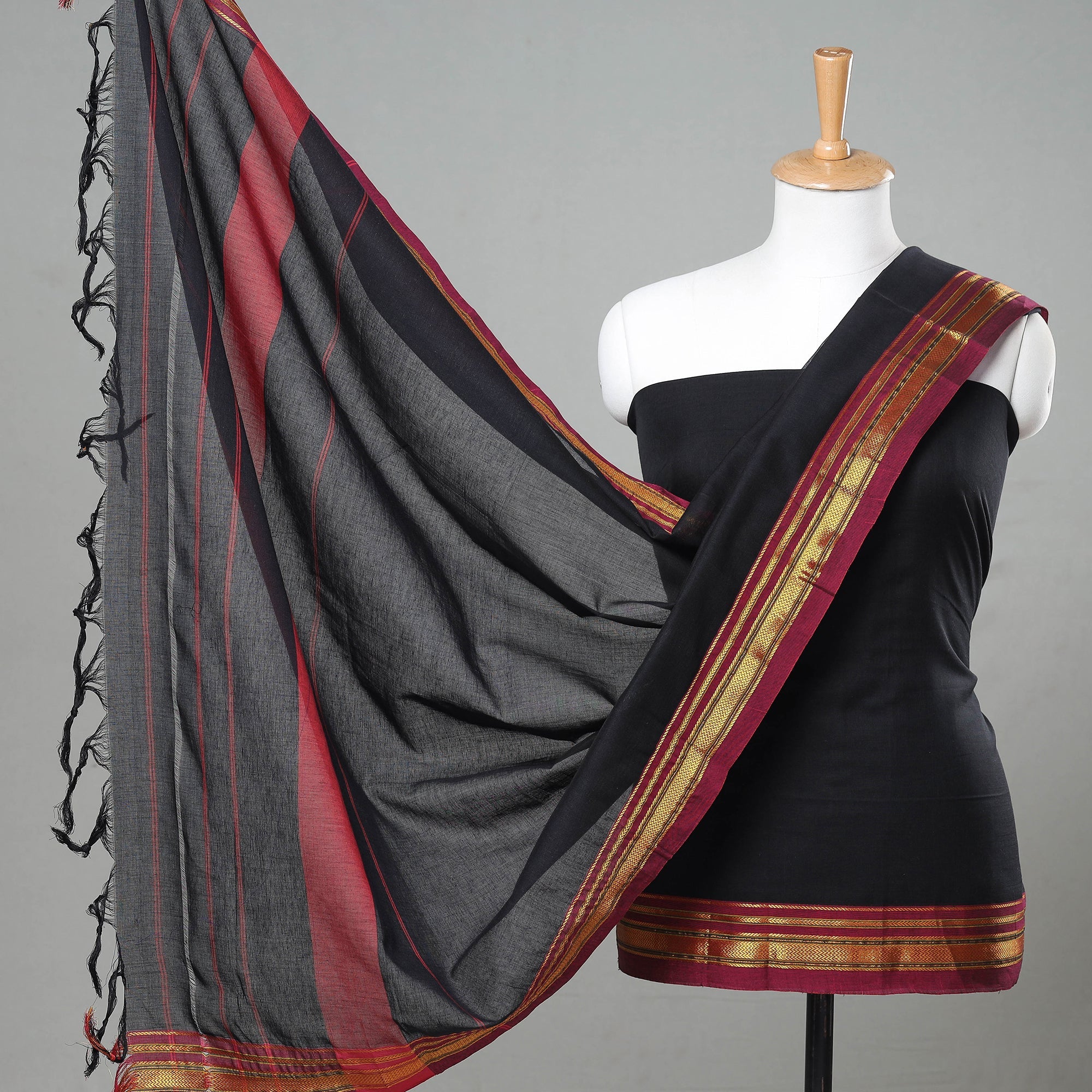 SOUTH KARGHA Black - 3pc Dharwad Cotton Suit Material Set 54
