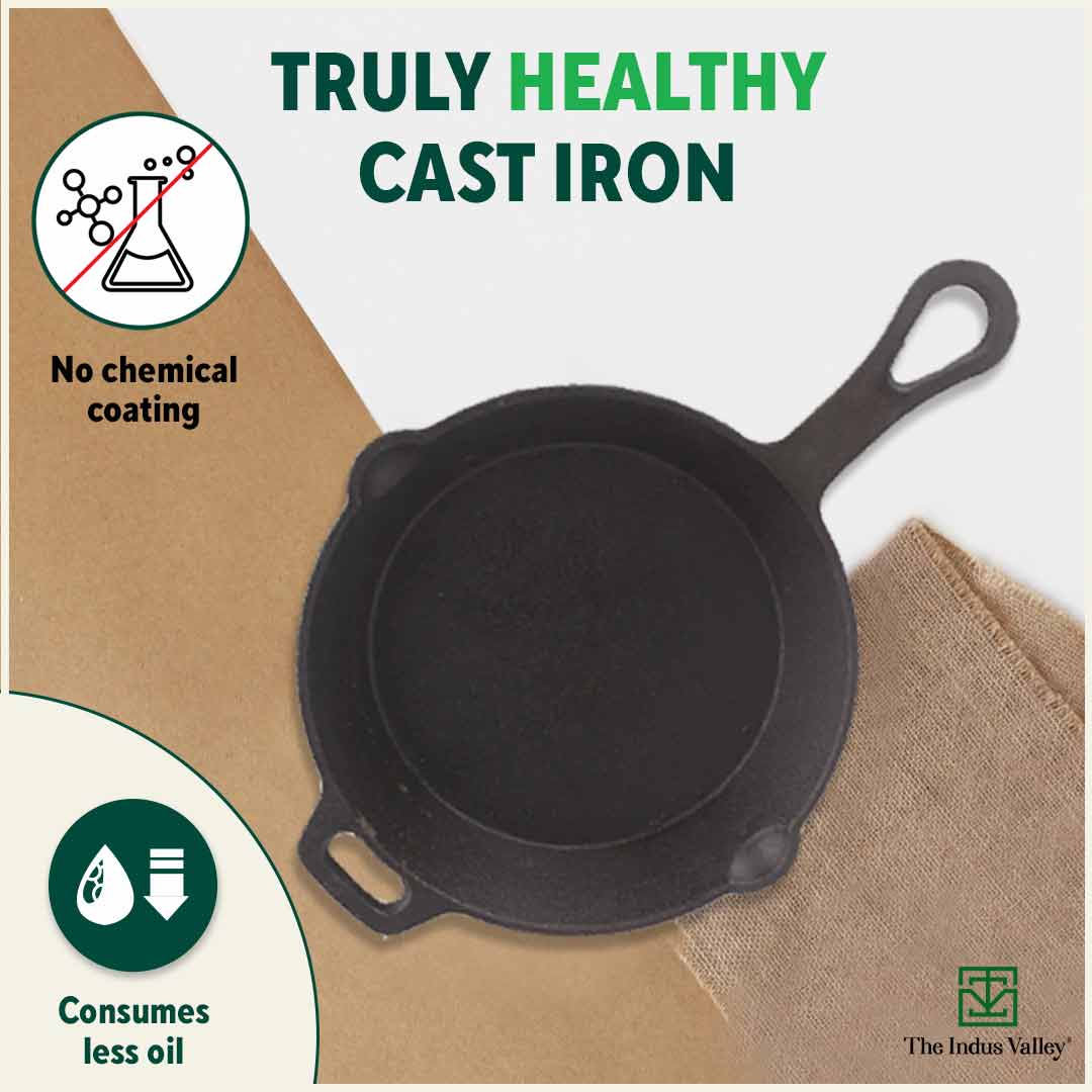 The Indus Valley CASTrong Cast Iron Fry Pan/Skillet,Pre-seasoned, Nonstick, 100% Pure, Toxin-free, Induction, 23cm, 1.4L, 2.4kg - view 4