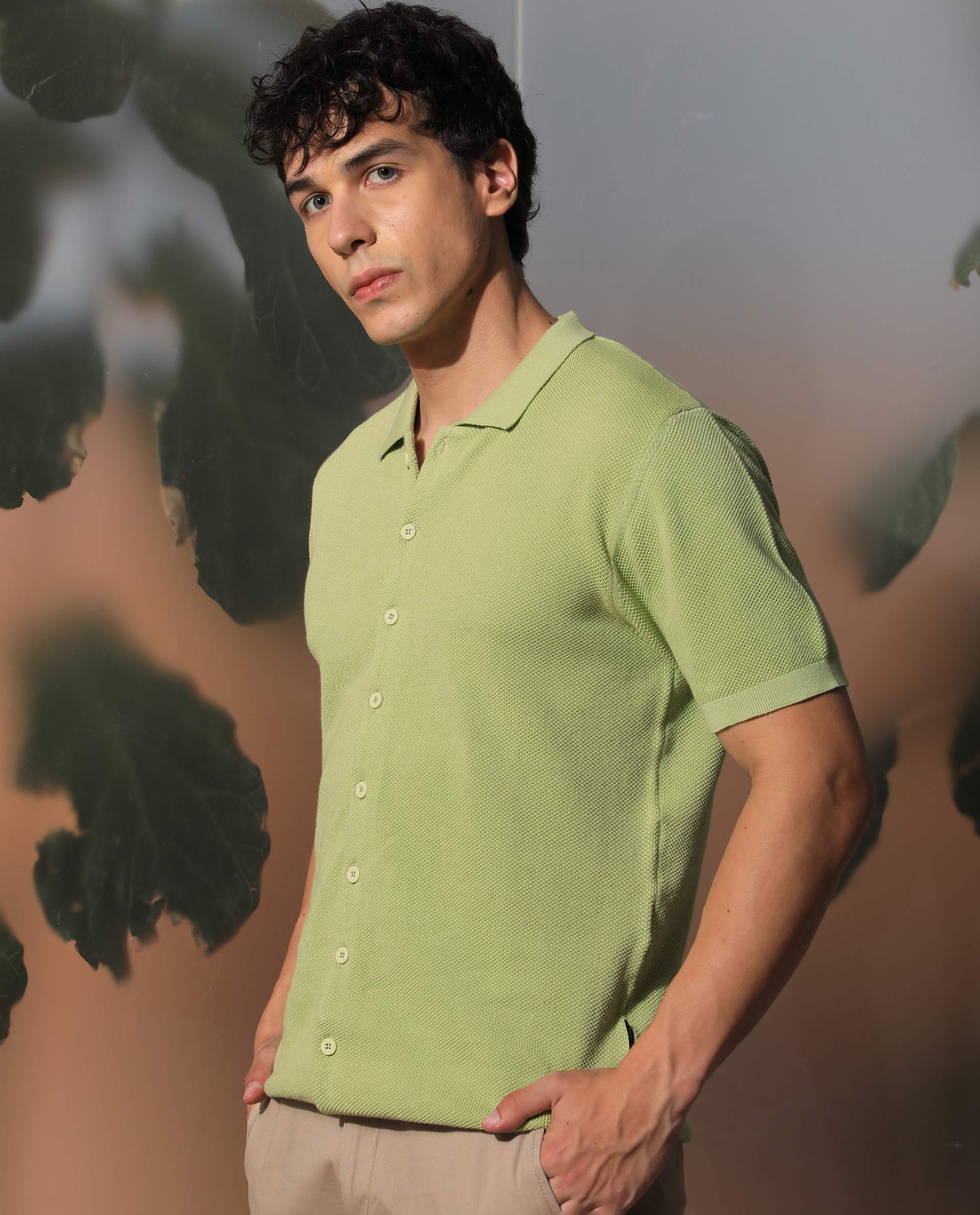 Rare Rabbit Men'S Alias Ss Light Green Shirt Cotton Fabric Collared Neck Short Sleeves Solid Print - view 5