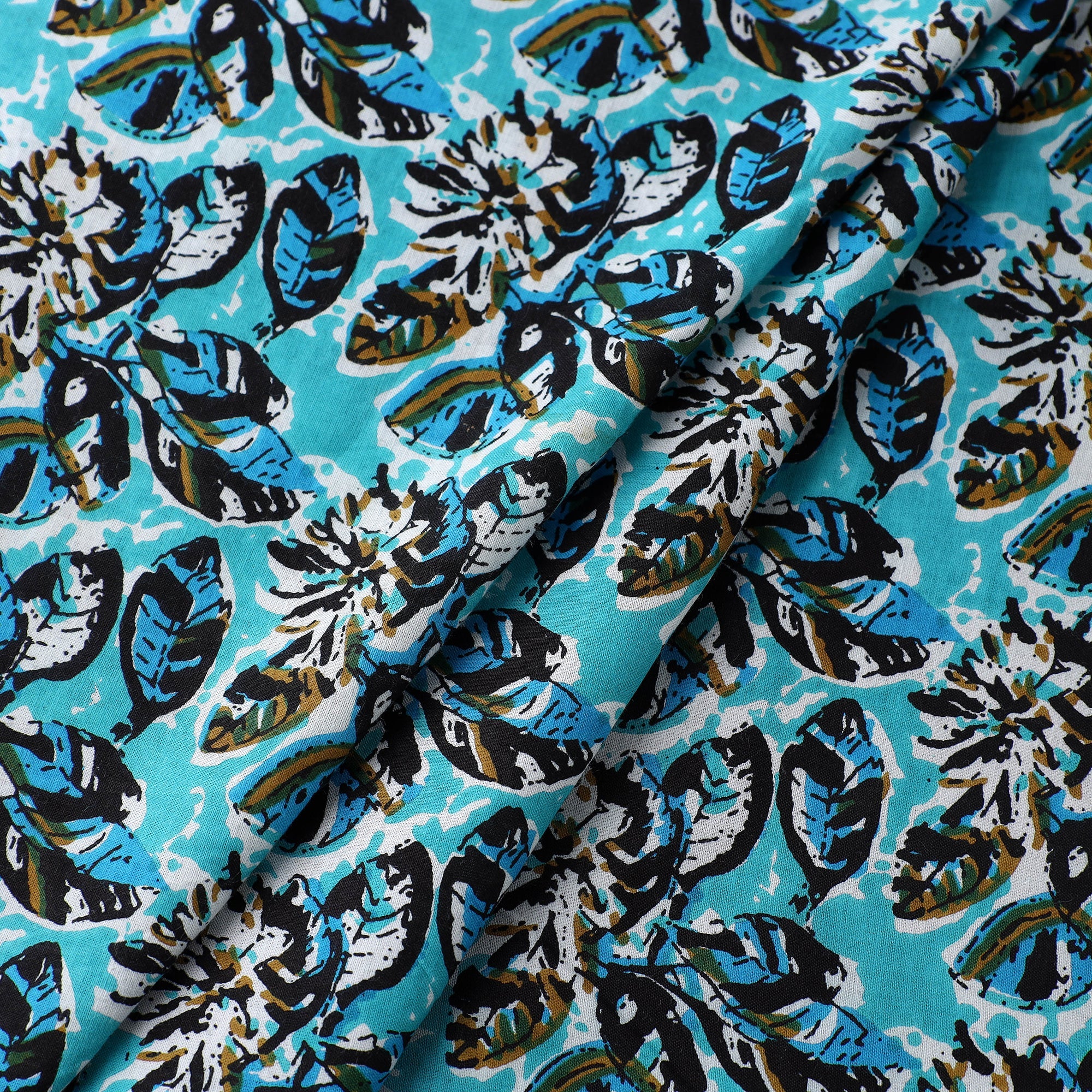 ARTISAN HAND BLOCK PRINTS Blue - Floral Jaipur Print Cotton Fabric 03 - view 2
