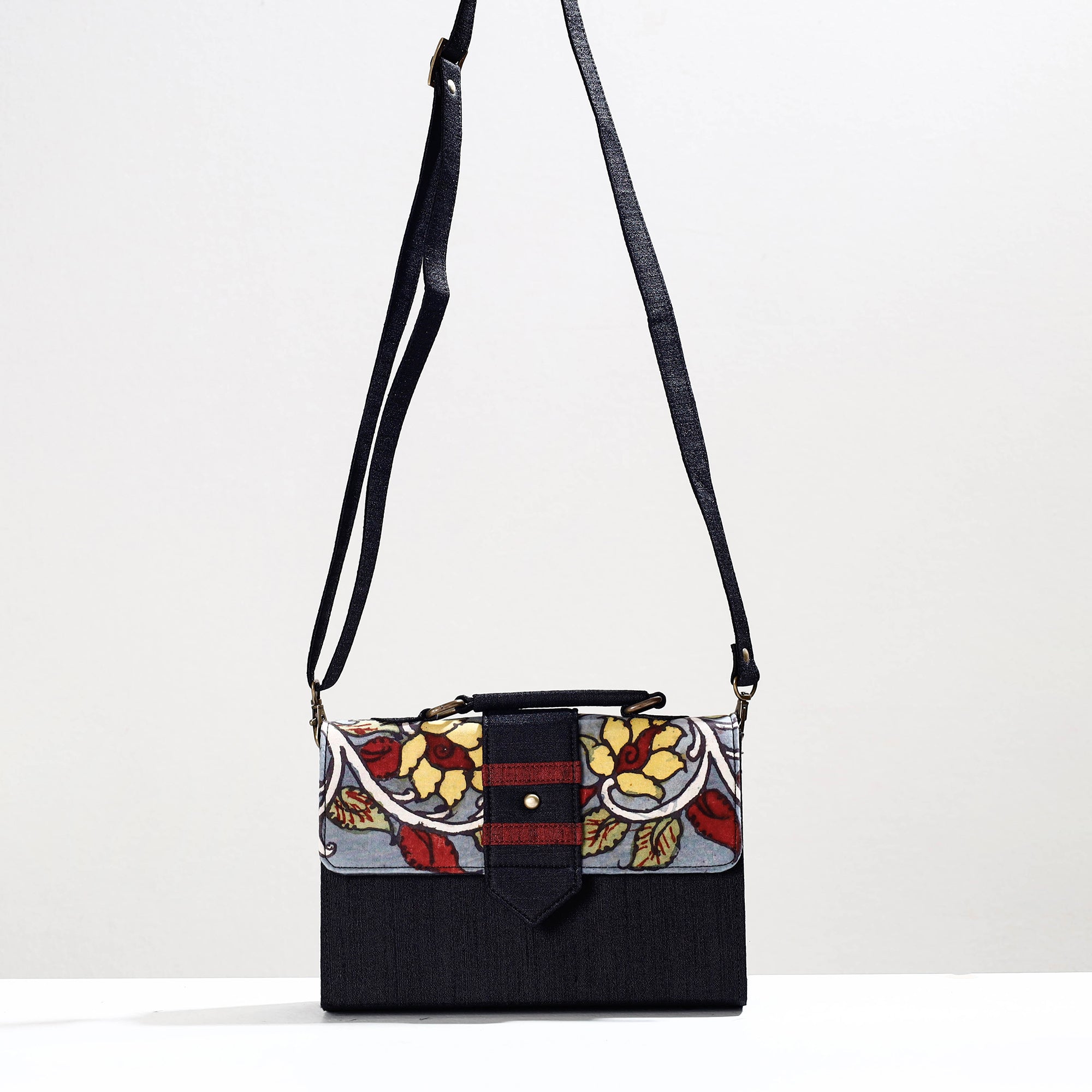 DWARAKA PLUS Black - Handpainted Kalamkari Natural Dyed Ghicha Silk Sling Bag