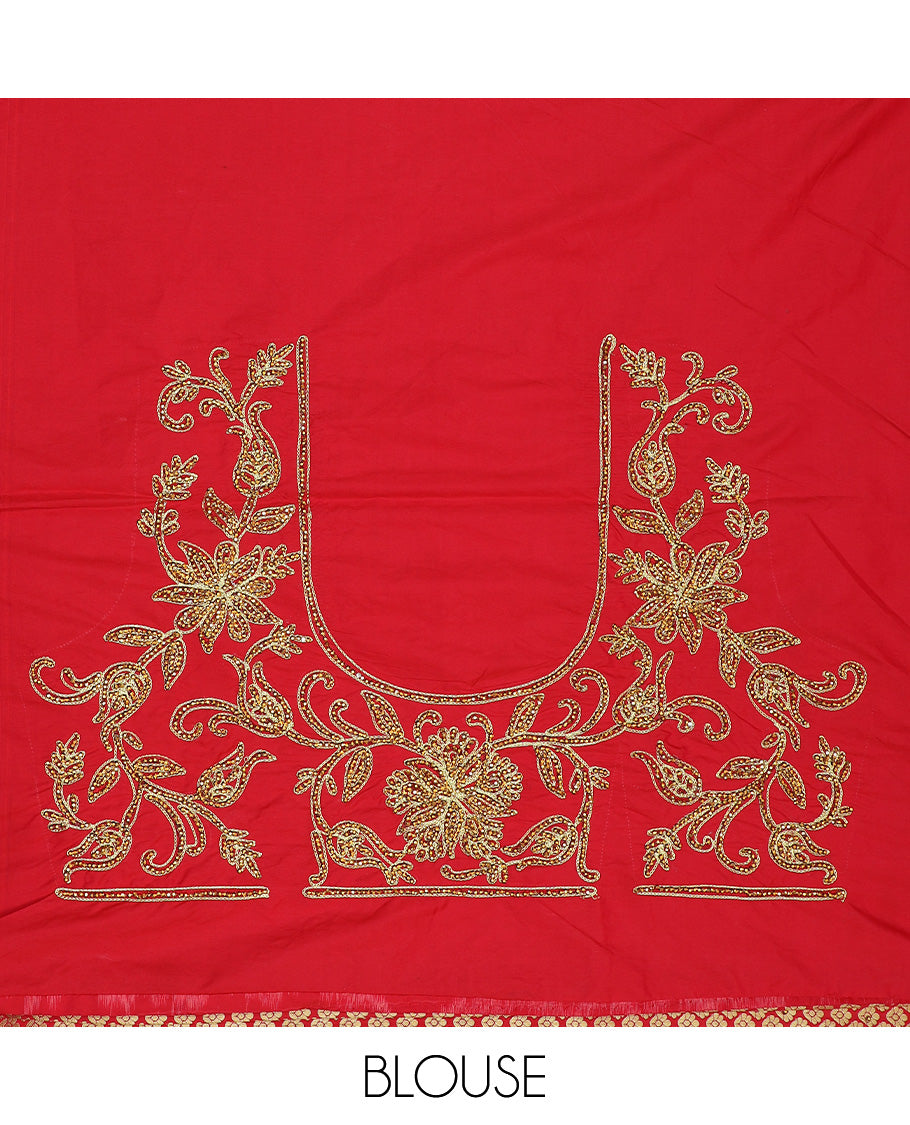 TheShoppothys Red jacquard & stonework silksaree,zari & stone embroidery scallop cutwork border & pallu of big paisleys with stonework - view 7