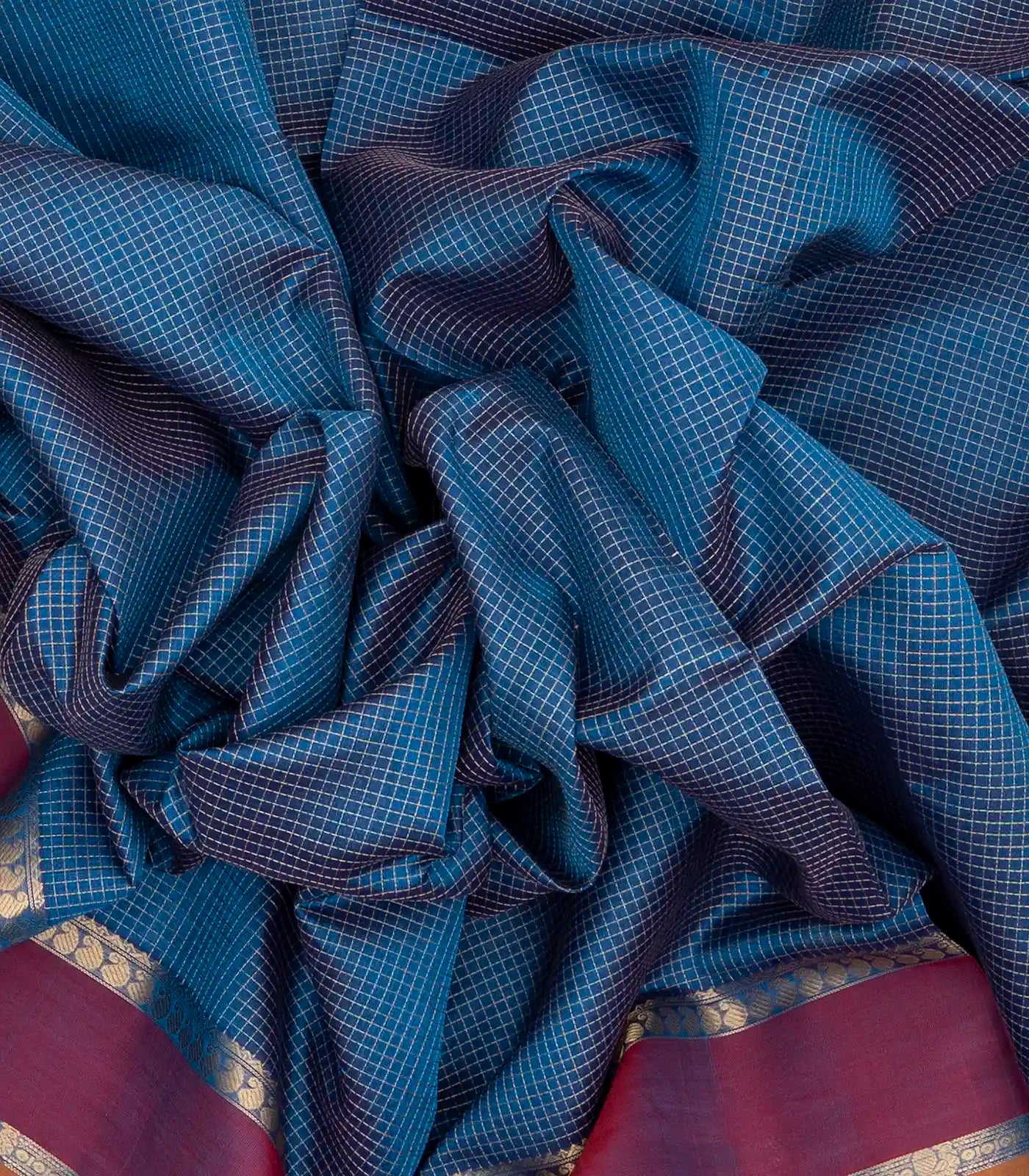 RmKV Blue Handloom Silk Cotton Saree With Checks - view 3