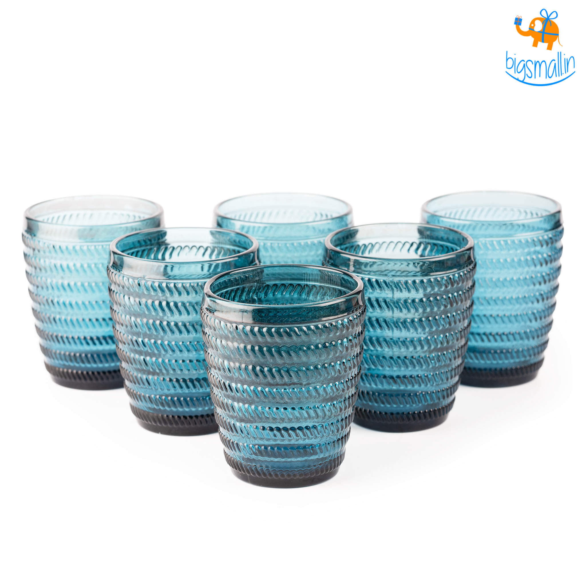 Devnow Crystal Blue Textured Glasses - Set of 6 - view 4