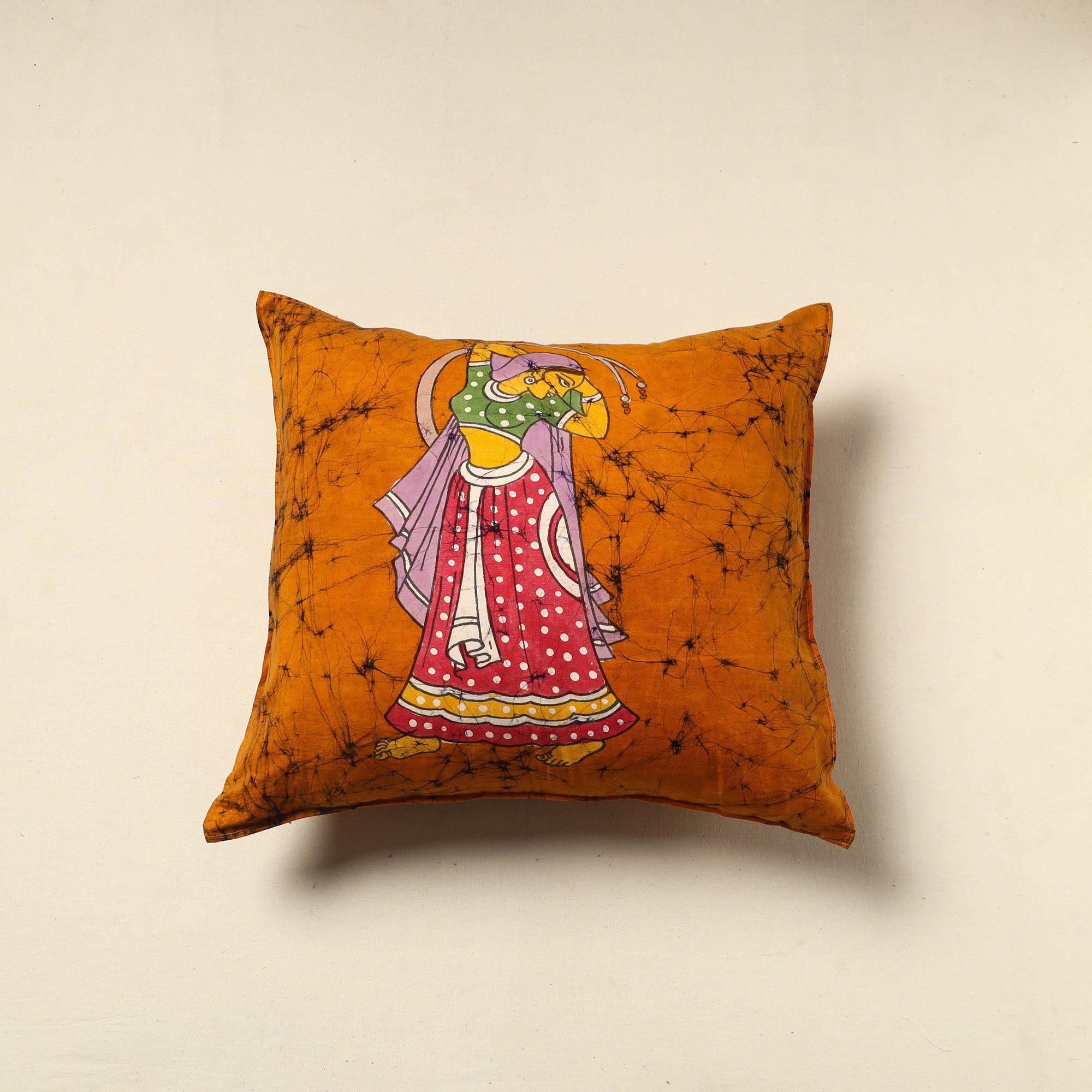KACHCHH JI CHHAAP Orange - Pure Cotton Hand Batik Cushion Cover (18 x 18 in) 42