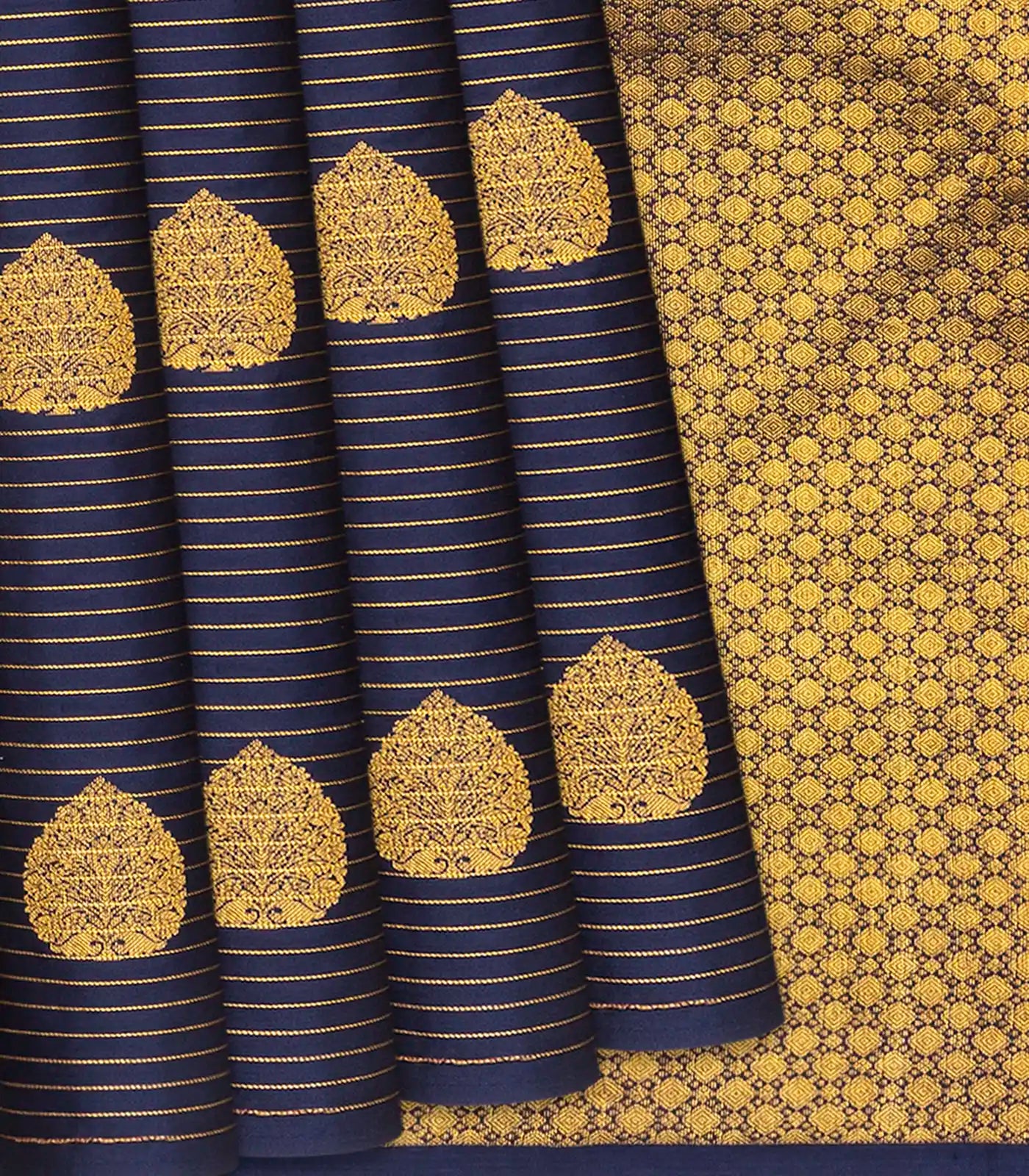 RmKV Green & Blue Half & Half Silk Saree With Zari Stripes & Buttas-Green