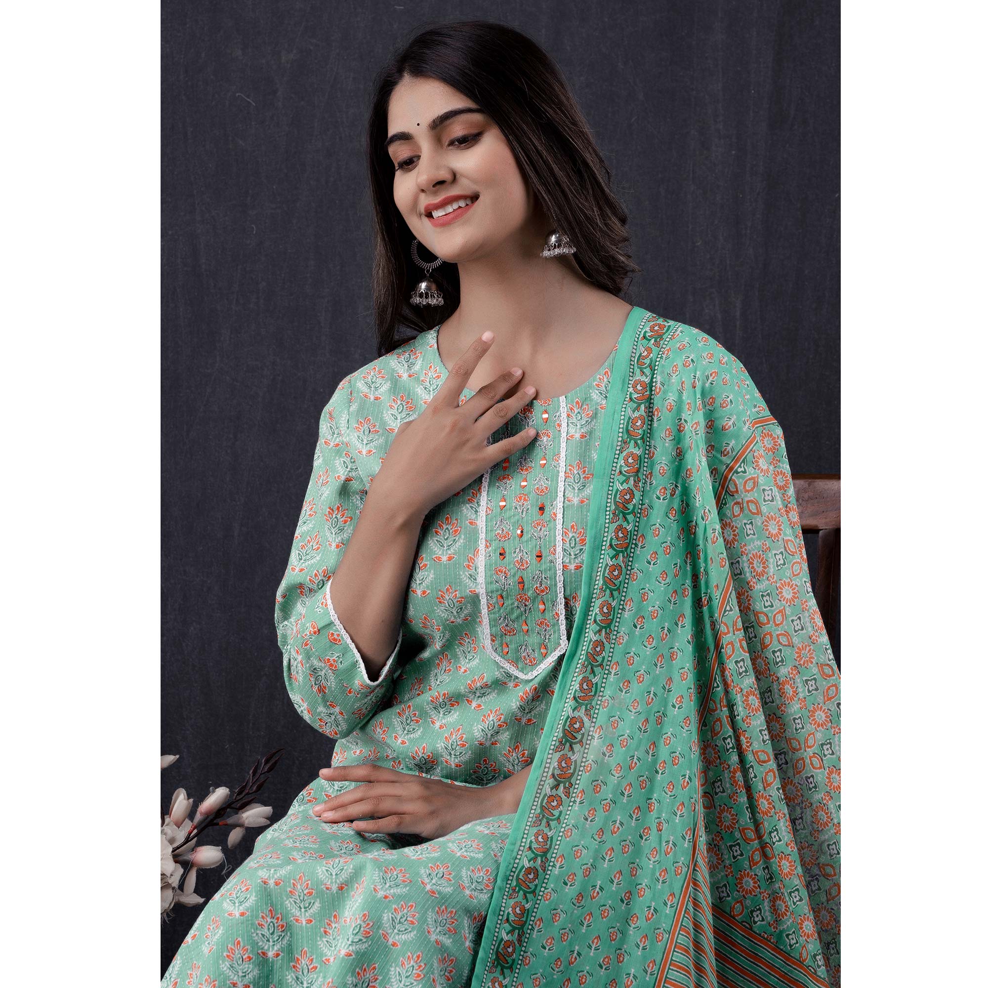 BlackTree green-jaipuri-printed-pure-cotton-suit - view 7