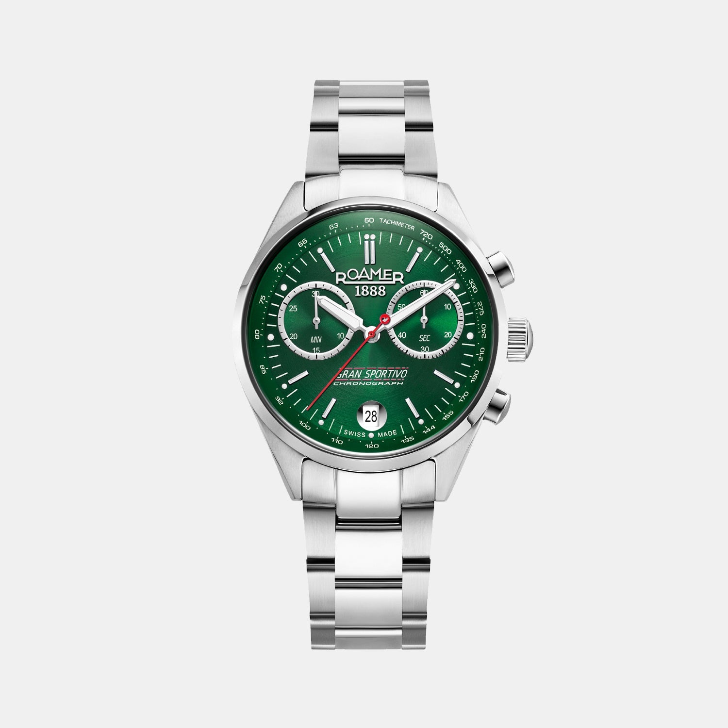Roamer Gran Sportivo Men Quartz Green Sunray Dial Chronograph Stainless Steel Watch 978818 41 75 20