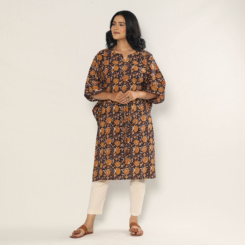 ITOKRI CASUALS Black - Bagru Dabu Block Printing Cotton Kaftan Dress (Medium)