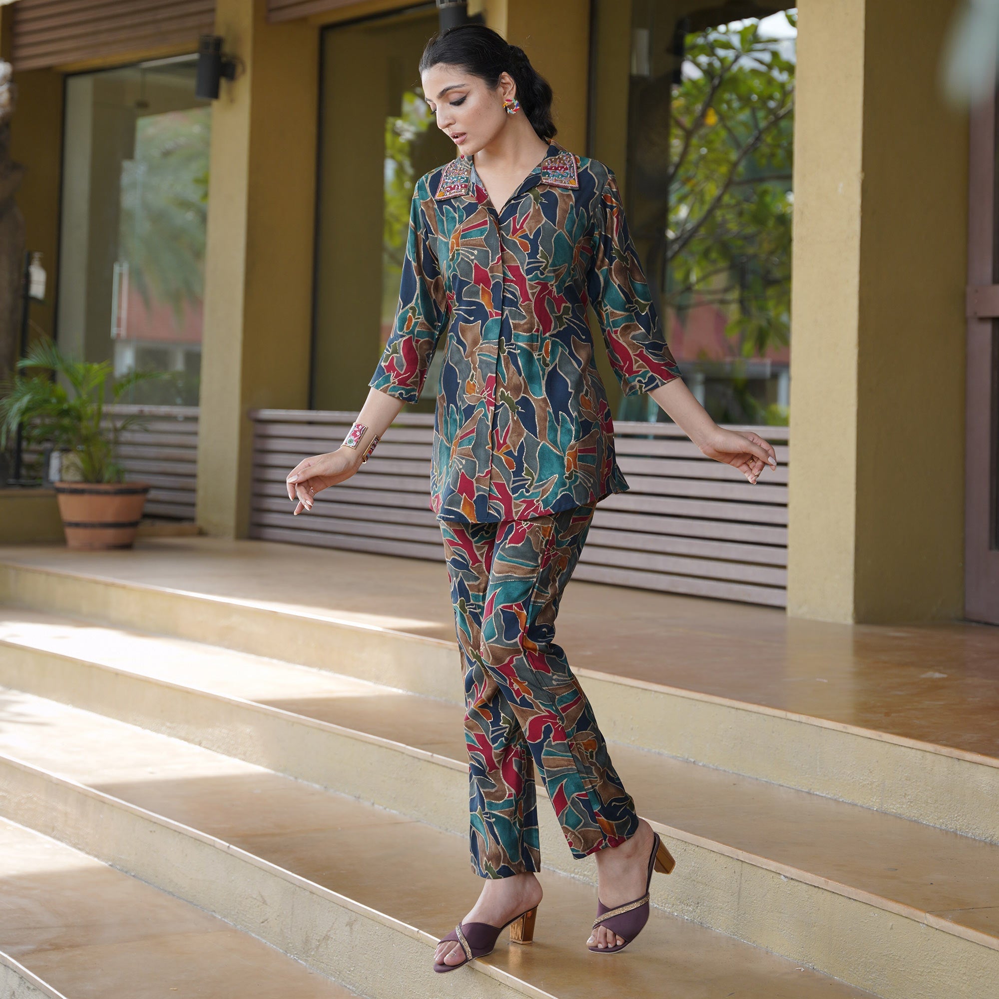 Peachmode Multicolor Foil Printed Modal Co Ord set - view 6