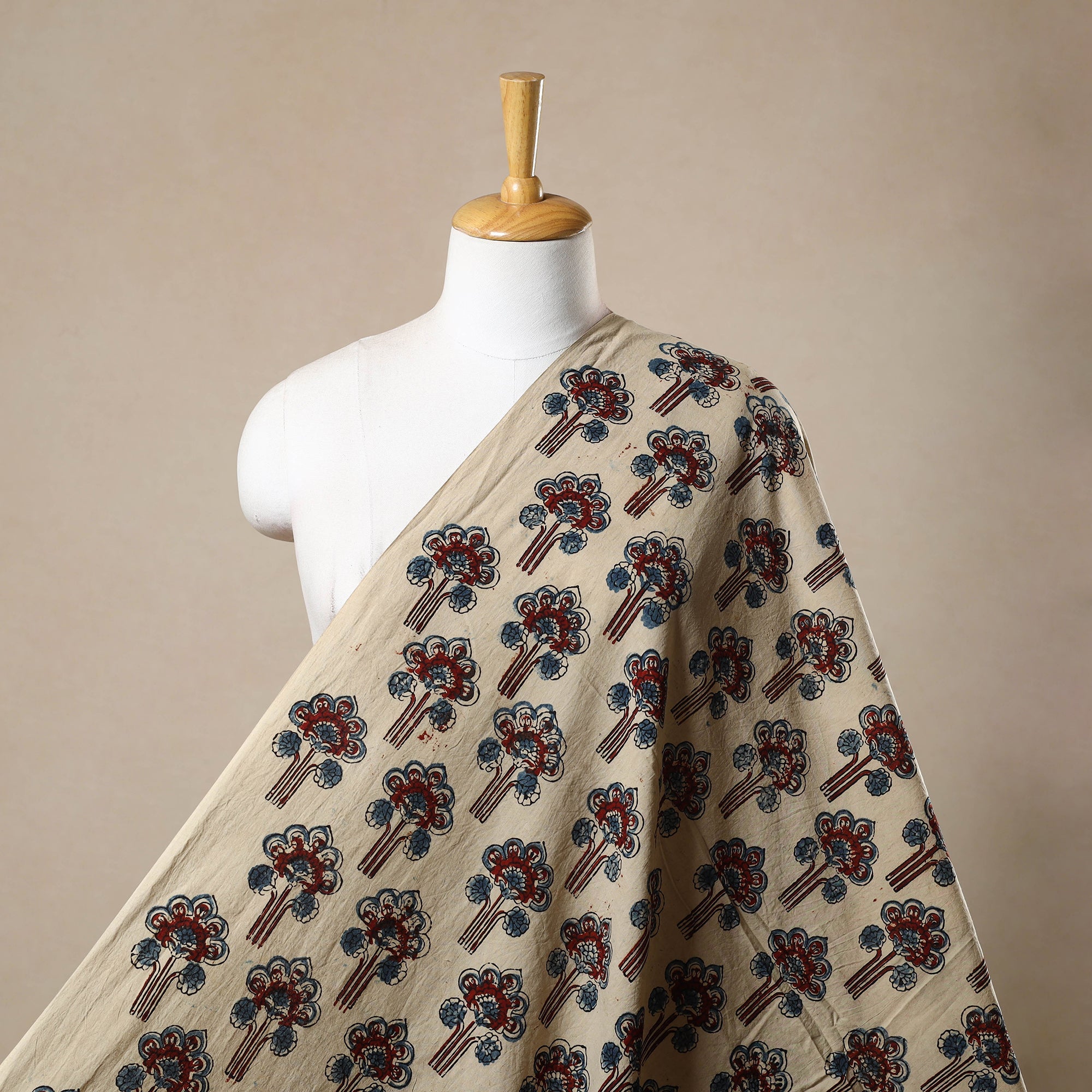 KACHCHH JI CHHAAP Beige - Block Print Cotton Natural Dyed Ajrakh Fabric 47