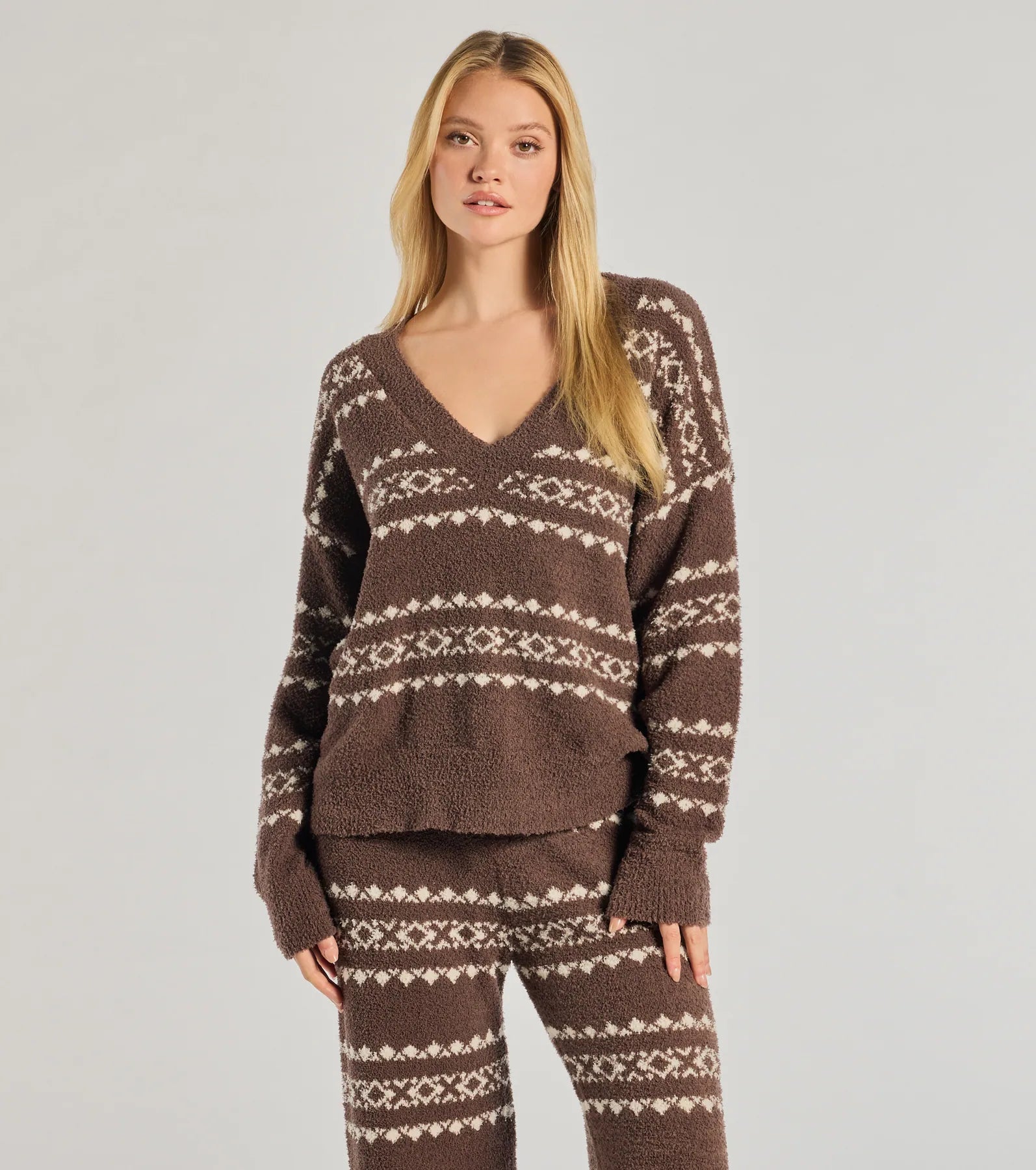 Windsor Cozy Wonderland Fair Isle Chenille Knit Pajama Top