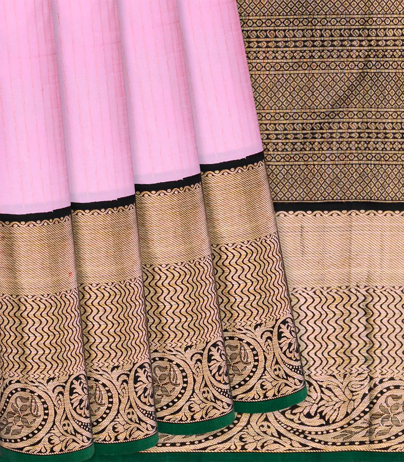 RmKV Baby Pink Handloom Kanchipuram Korvai Silk Saree With Stripes-Baby Pink