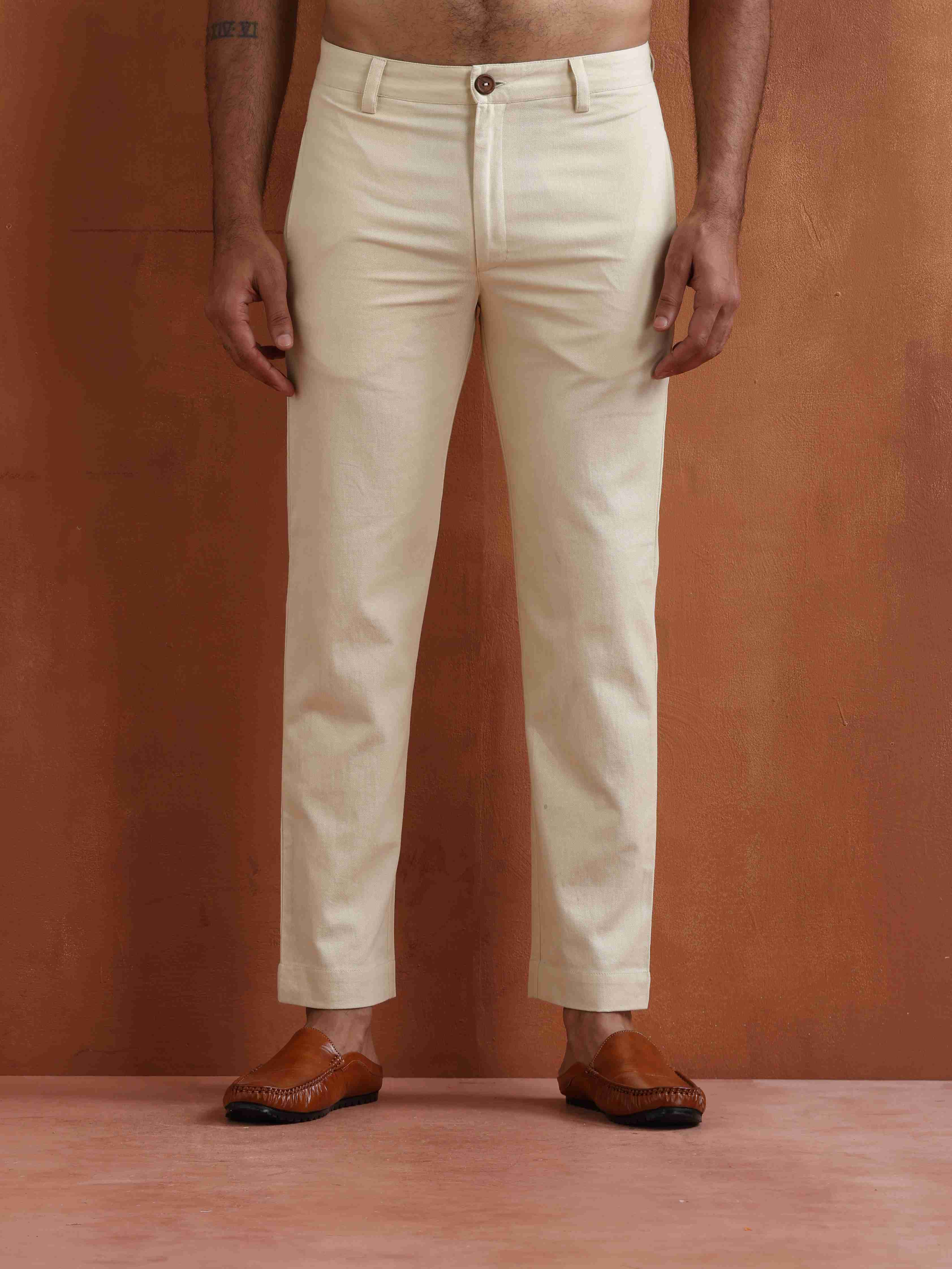 trueBrowns Men's Off White Cotton Twill Pants - view 2