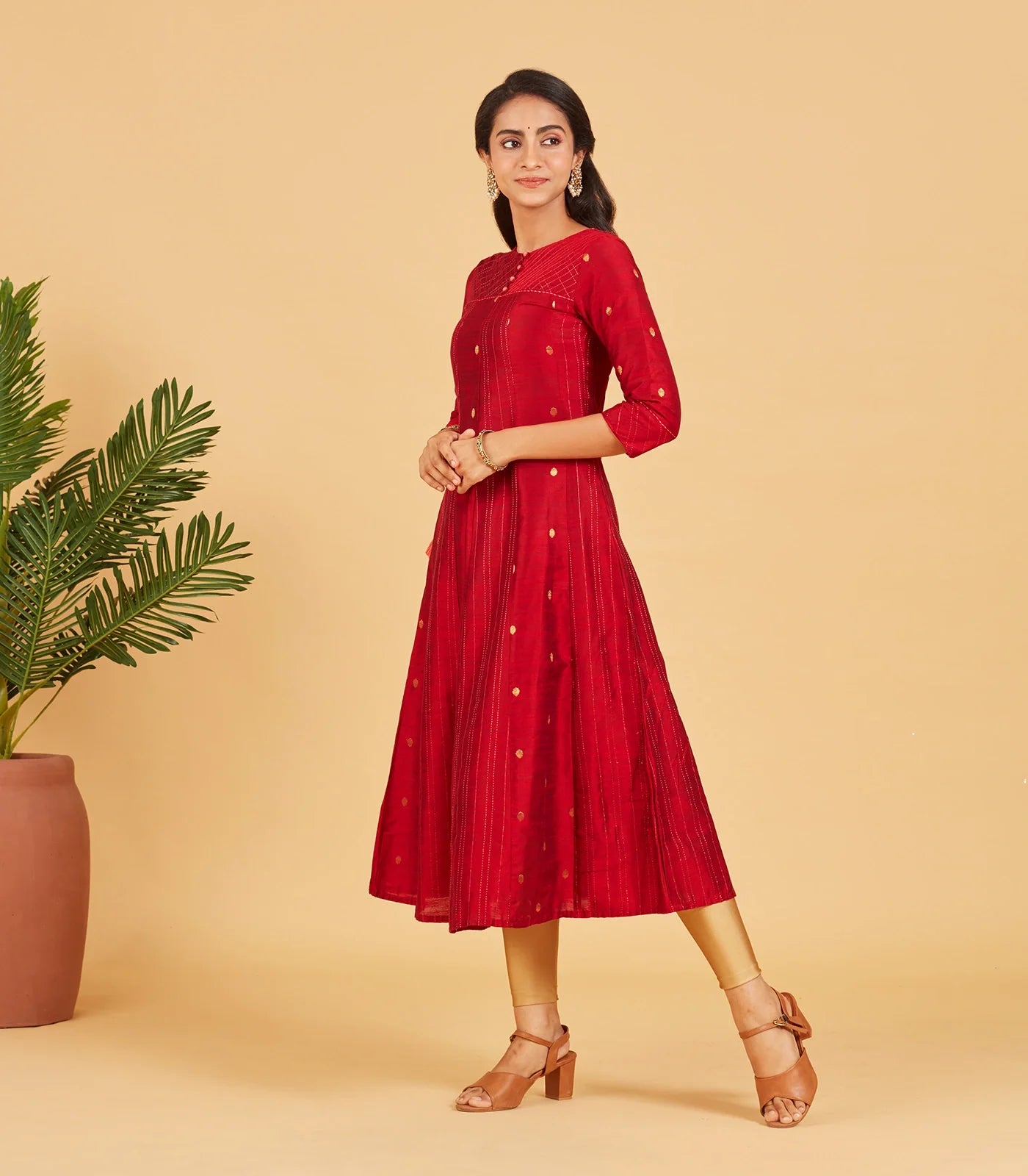 RmKV Deep Red And Gold Zari Work Kurta - view 3