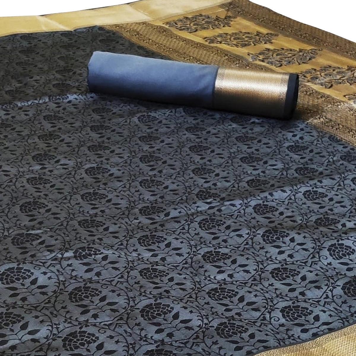 Peachmode Charming Grey Colored Festive Wear Woven Heavy Silk Saree - view 3