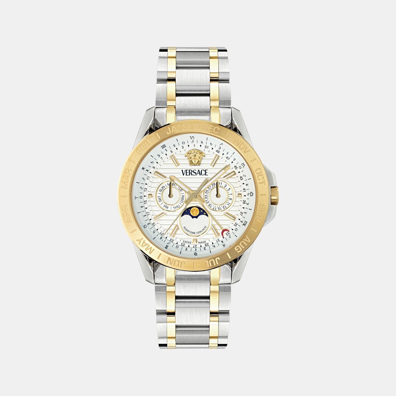 Versace Galaxy Moonphase Men Quartz White Dial Multi-Function Stainless Steel Watch VE0K00225