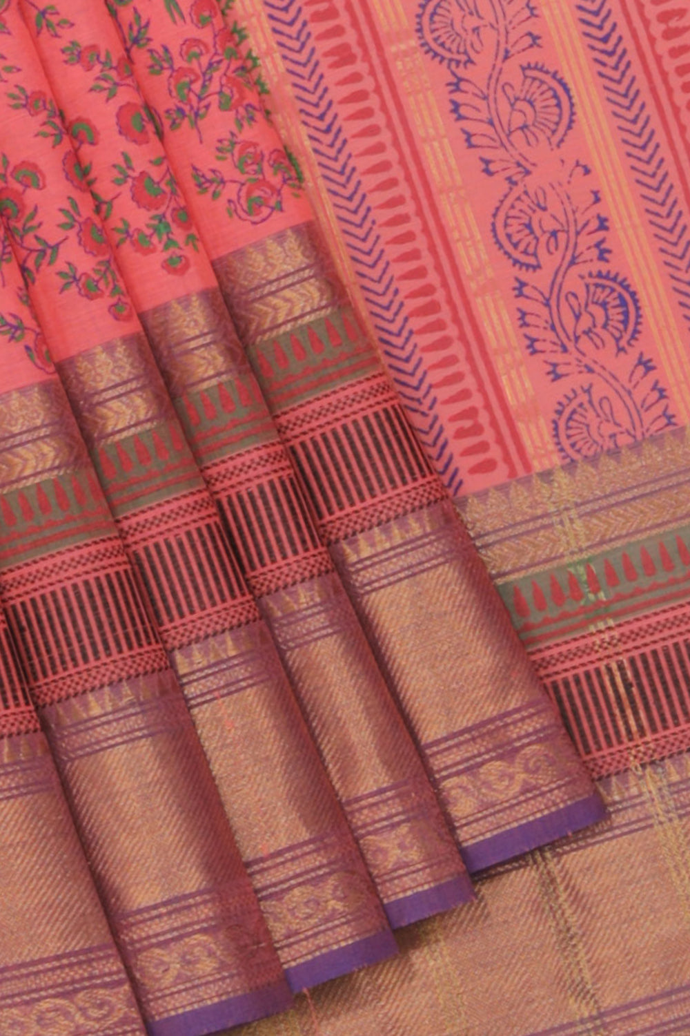 Kalanjali Ethnics Hand block printed cotton saree