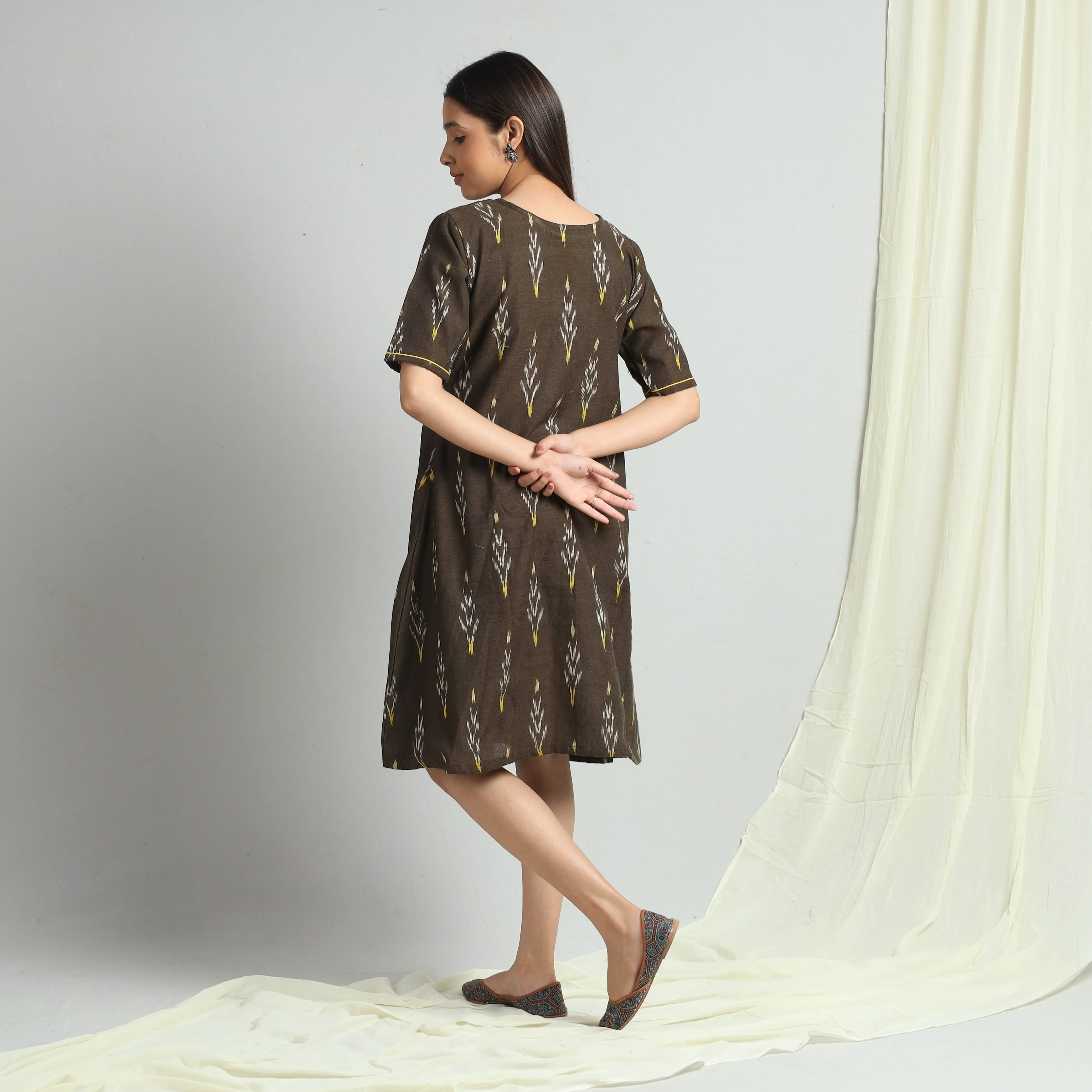 ITOKRI CASUALS Brown - Pochampally Ikat Weave Cotton Dress - view 6