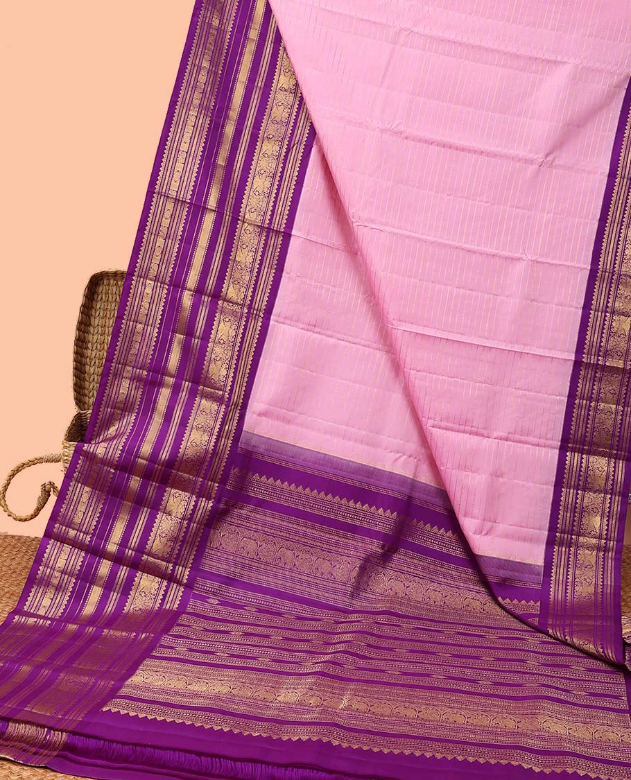 Pothys Pink striped silk saree,intricate pallu & contrast korai border of rekku, Mayil kann design - view 2