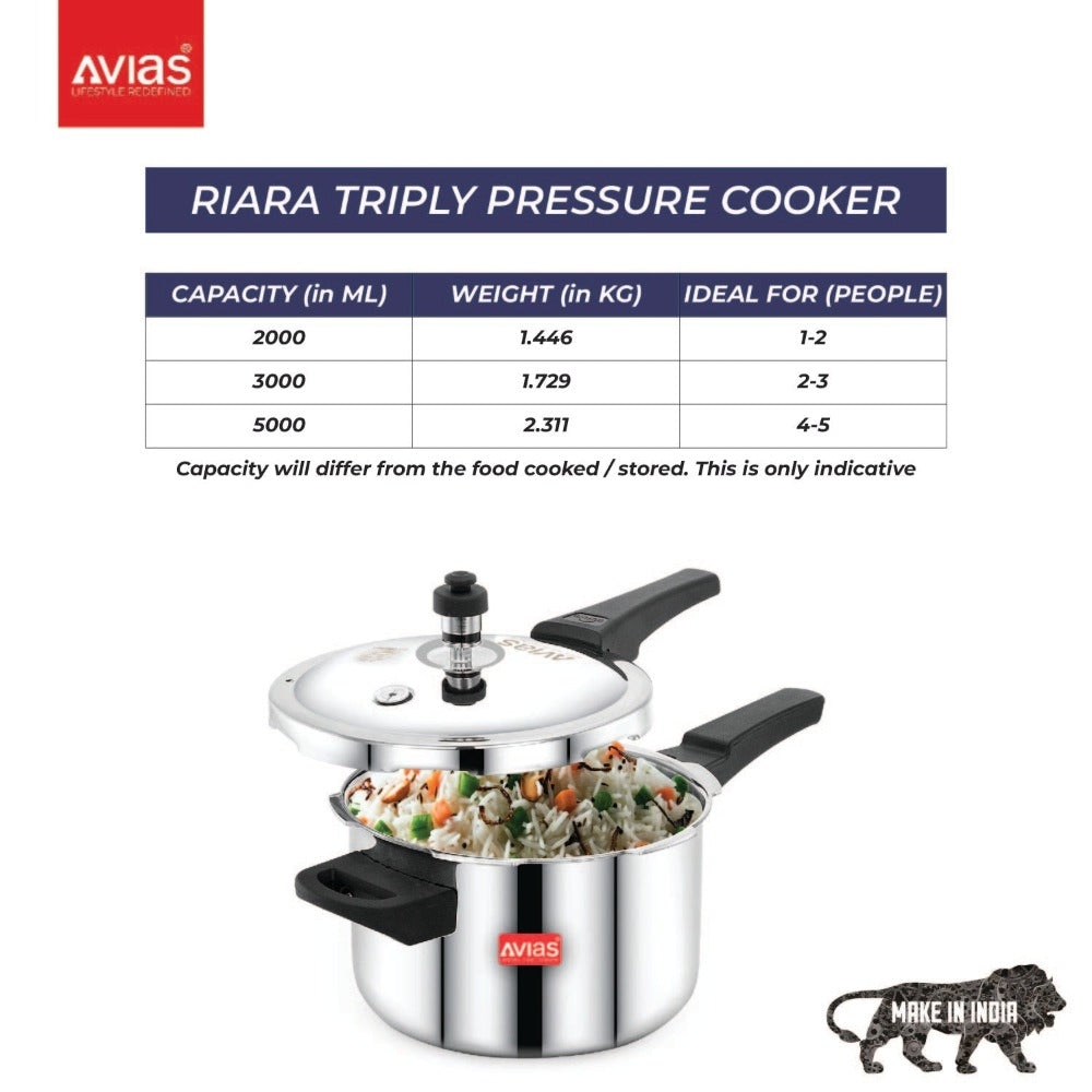AVIAS Riara Premium Stainless Steel Tri-Ply Pressure Cooker With Outer Lid | Gas & Induction Compatible | Silver - view 10