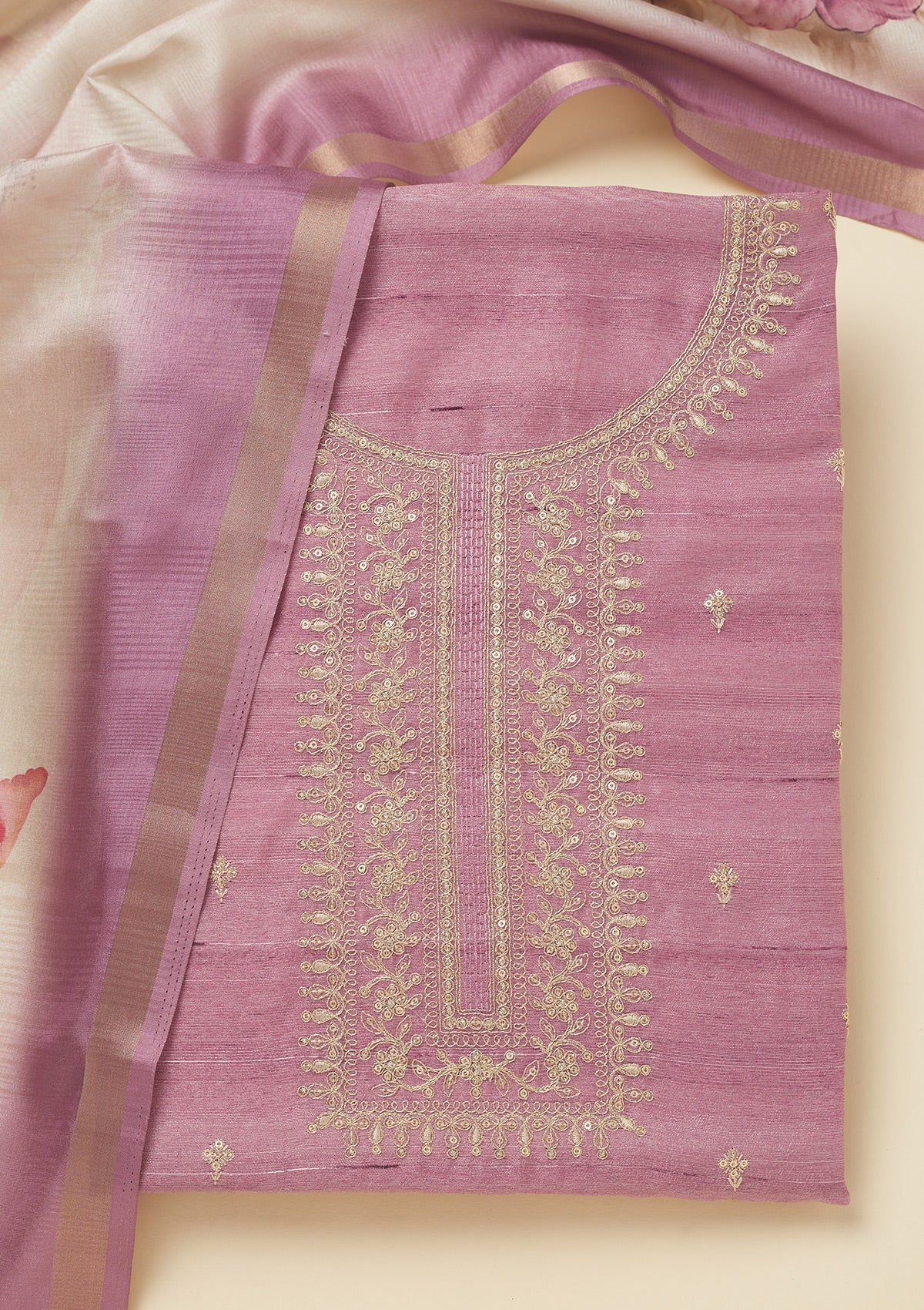 Koskii Lavender Zariwork Raw Silk Unstitched Salwar Suit - view 6