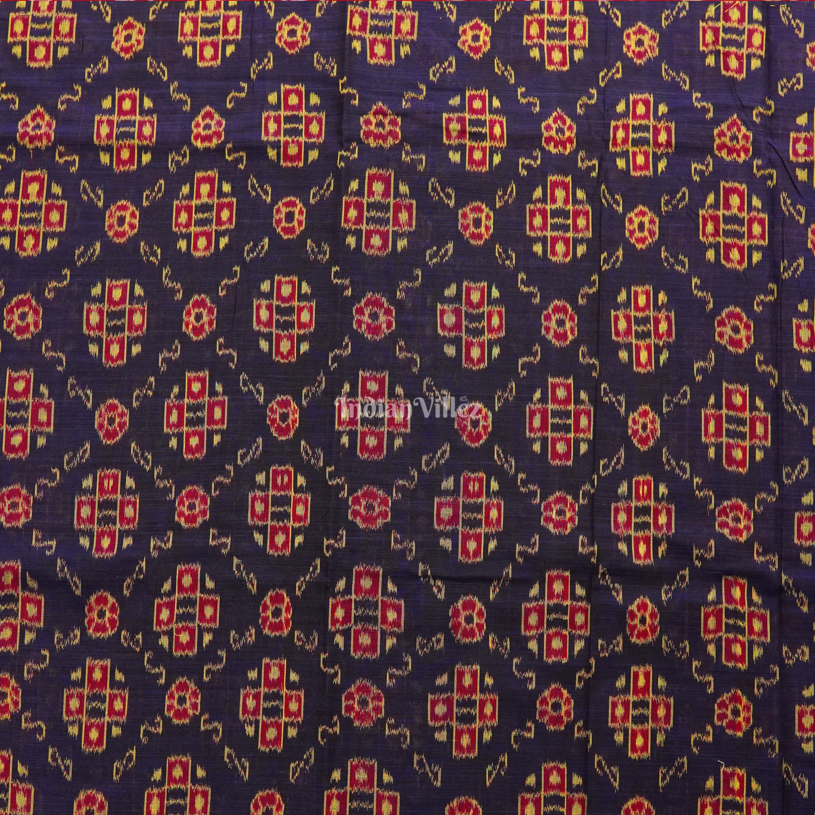 IndianVillèz Blue Pasapali Design Sambalpuri Ikat Cotton Fabric - view 2