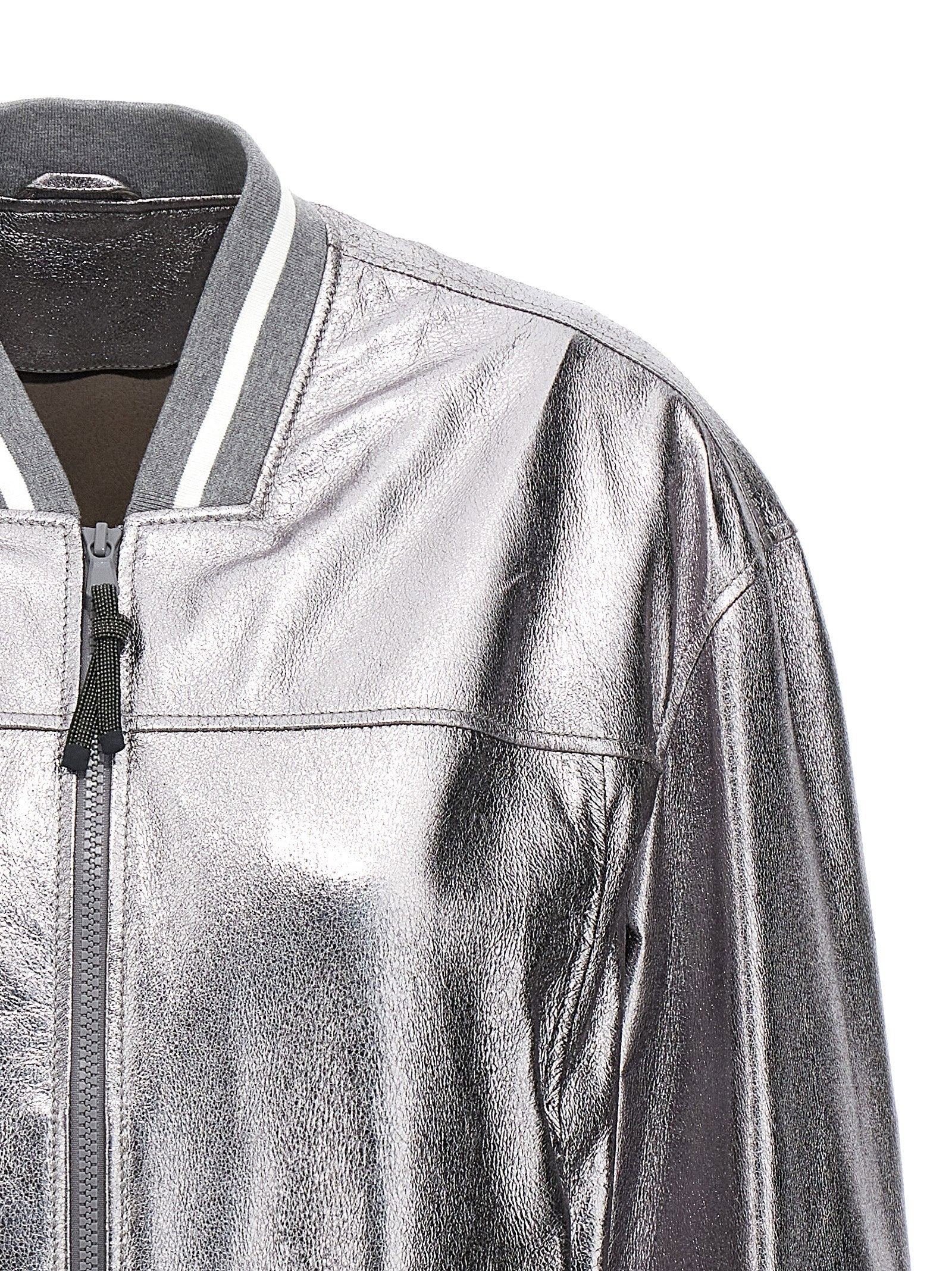 Brunello Cucinelli Laminated Leather Bomber Jacket - view 3