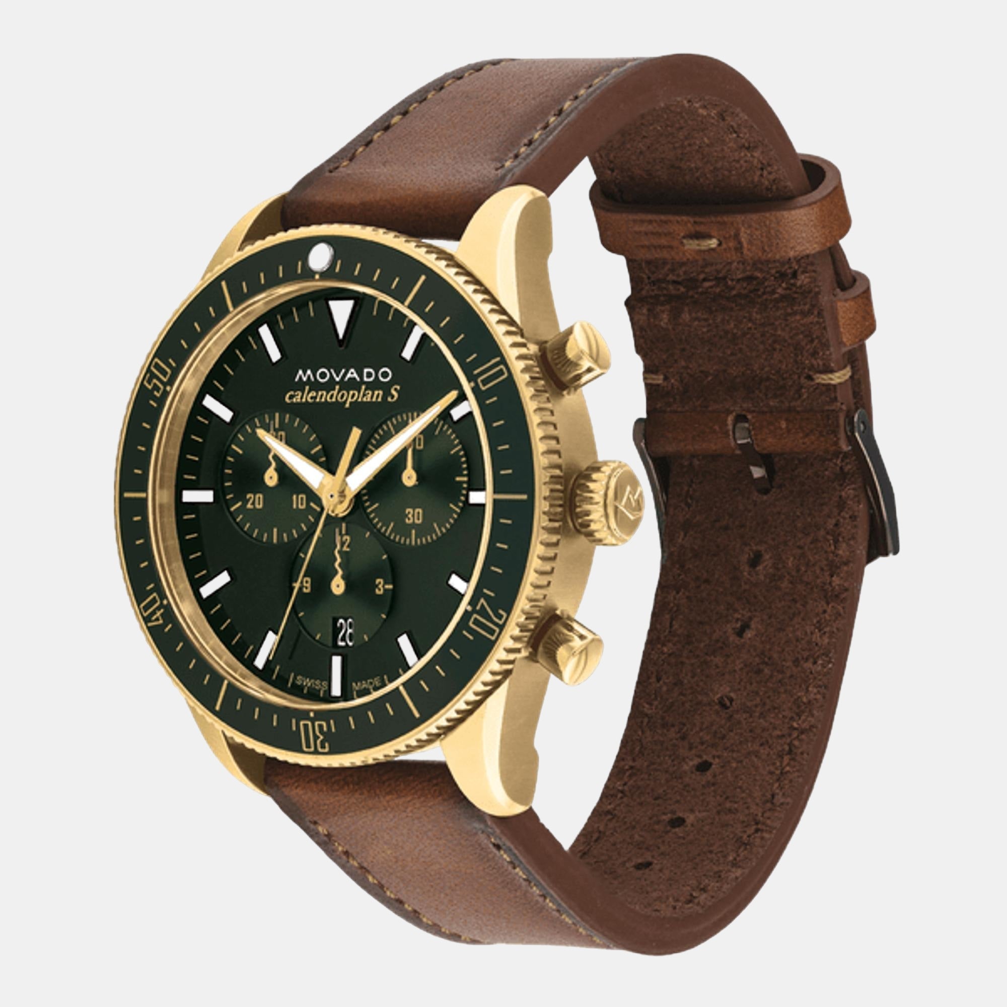 Movado Calendoplan S Heritage Men Quartz Green Dial Chronograph Leather Watch 3650122 - view 2