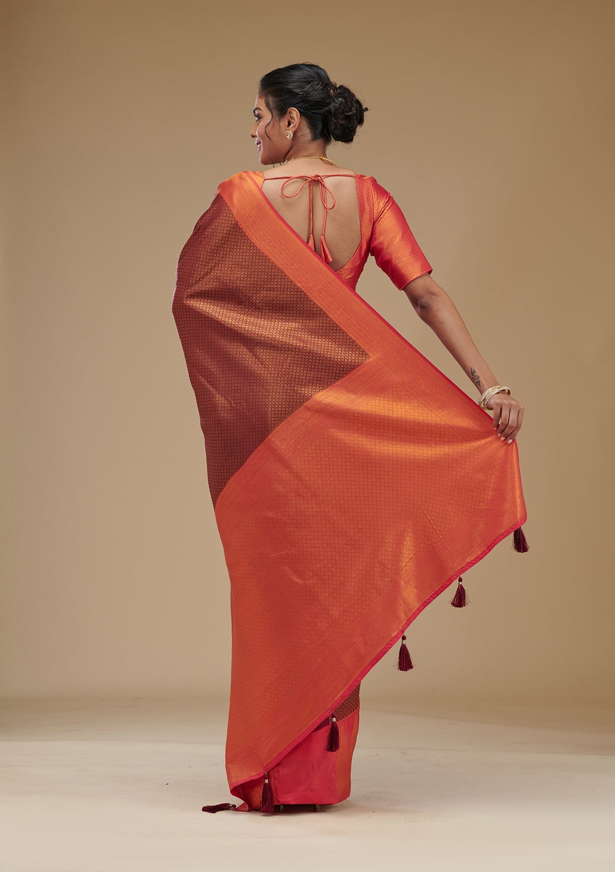 Koskii Wine Zariwork Art Silk Saree – Women's - view 2